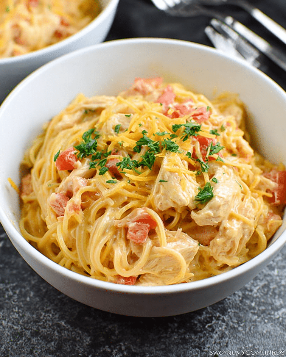Cheesy Crockpot Chicken Spaghetti