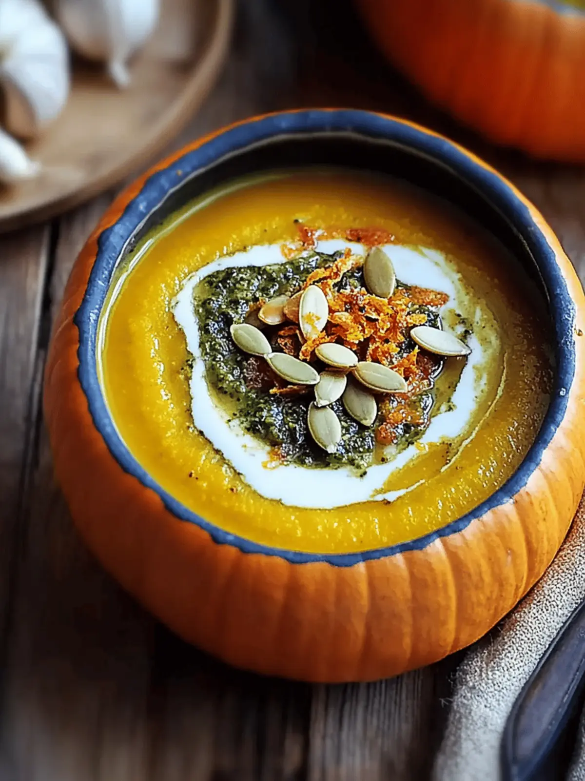 Roasted Garlic Sage Pesto Pumpkin Soup with Spicy Seeds Delight 5 Roasted Garlic Sage Pesto Pumpkin Soup with Spicy Fried Pumpkin Seeds