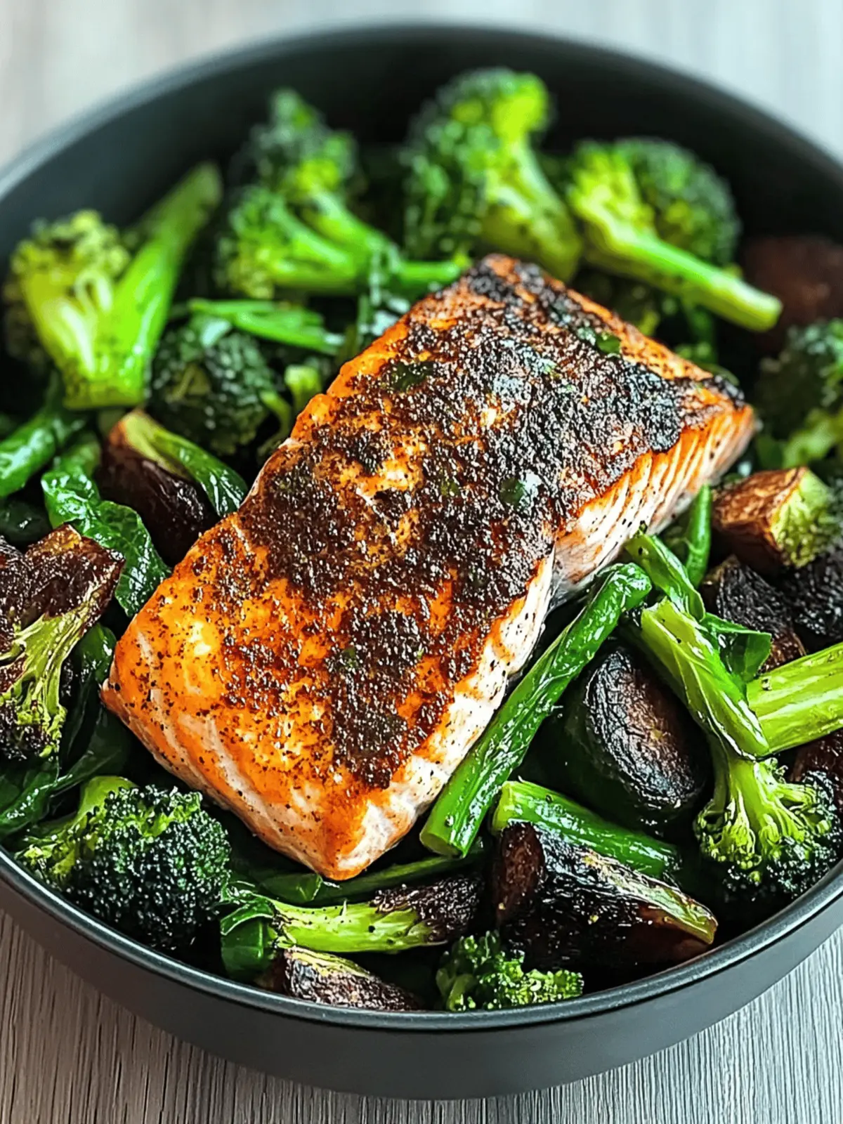 Savory Spiced Salmon Bowl with Brussels and Greens Delight 5 Spiced Salmon Bowl with Roasted Brussels, Sautéed Greens & Steamed Broccoli