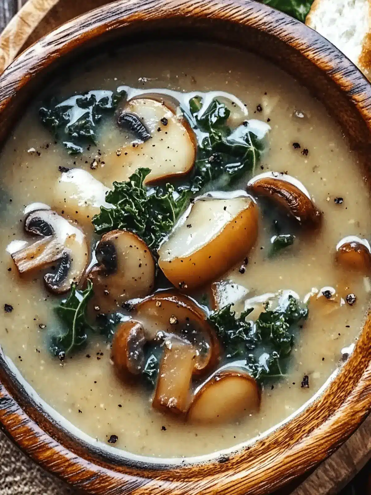Wild Mushroom, Caramelized Onion and Kale Soup Bliss 2 Wild Mushroom, Caramelized Onion and Kale Soup