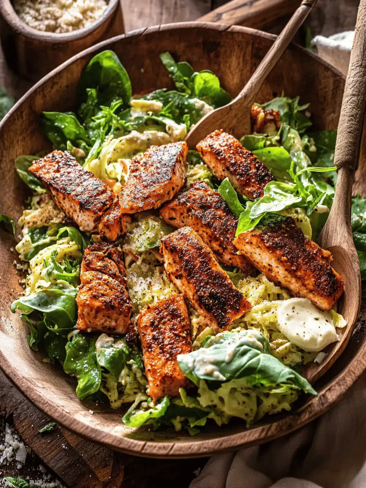 Blackened Salmon Caesar Salad with Creamy Tahini Twist 3 Blackened Salmon Caesar Salad
