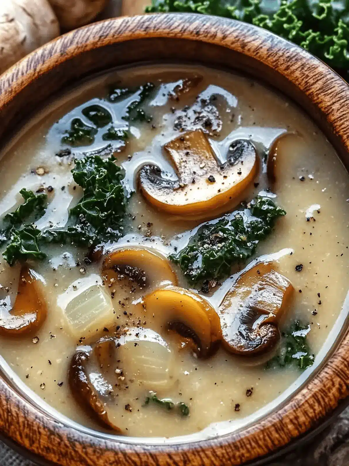 Wild Mushroom, Caramelized Onion and Kale Soup Bliss 5 Wild Mushroom, Caramelized Onion and Kale Soup
