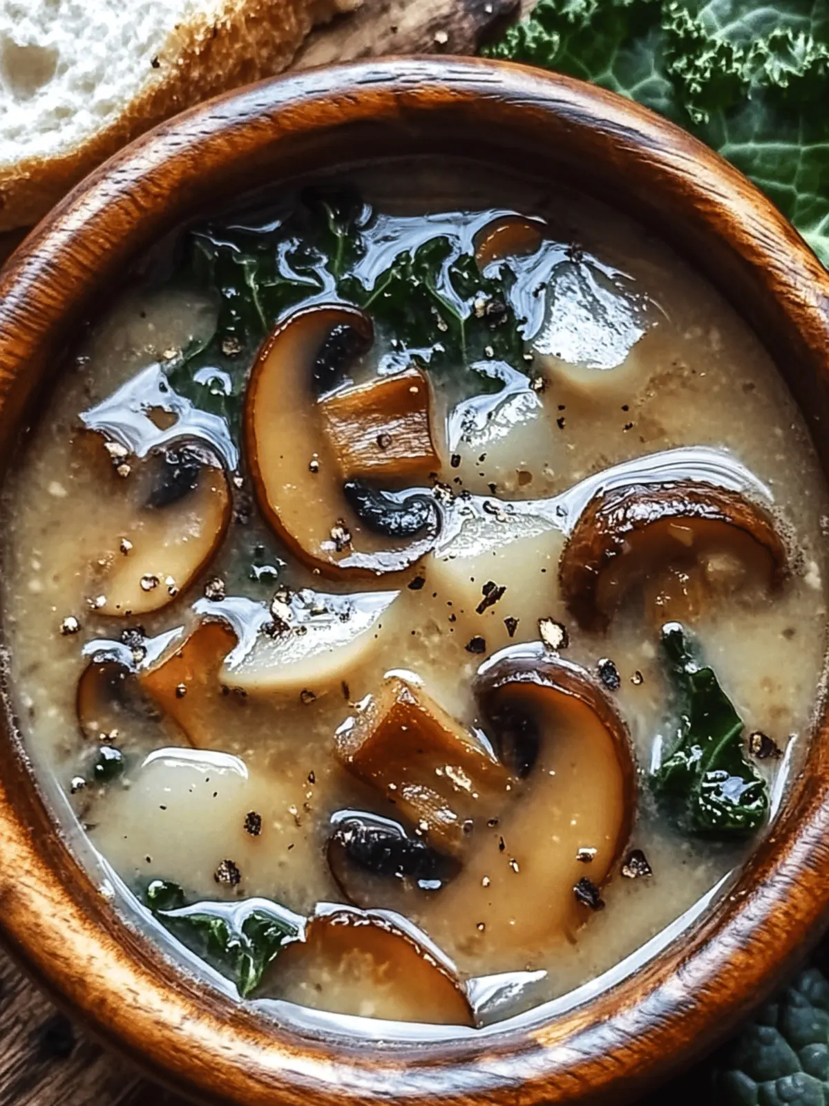 Wild Mushroom, Caramelized Onion and Kale Soup Bliss 3 Wild Mushroom, Caramelized Onion and Kale Soup