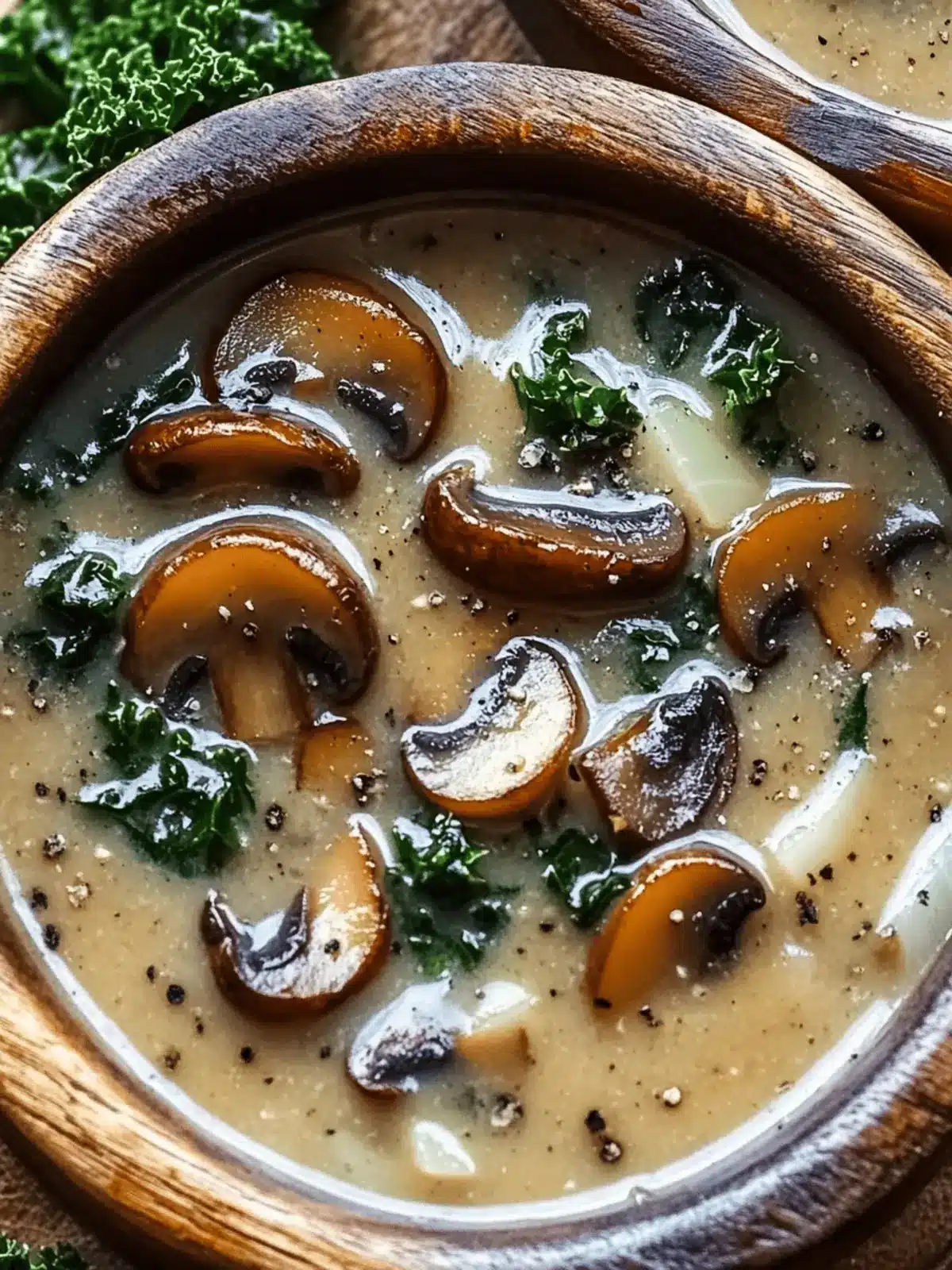 Wild Mushroom, Caramelized Onion and Kale Soup Bliss 4 Wild Mushroom, Caramelized Onion and Kale Soup