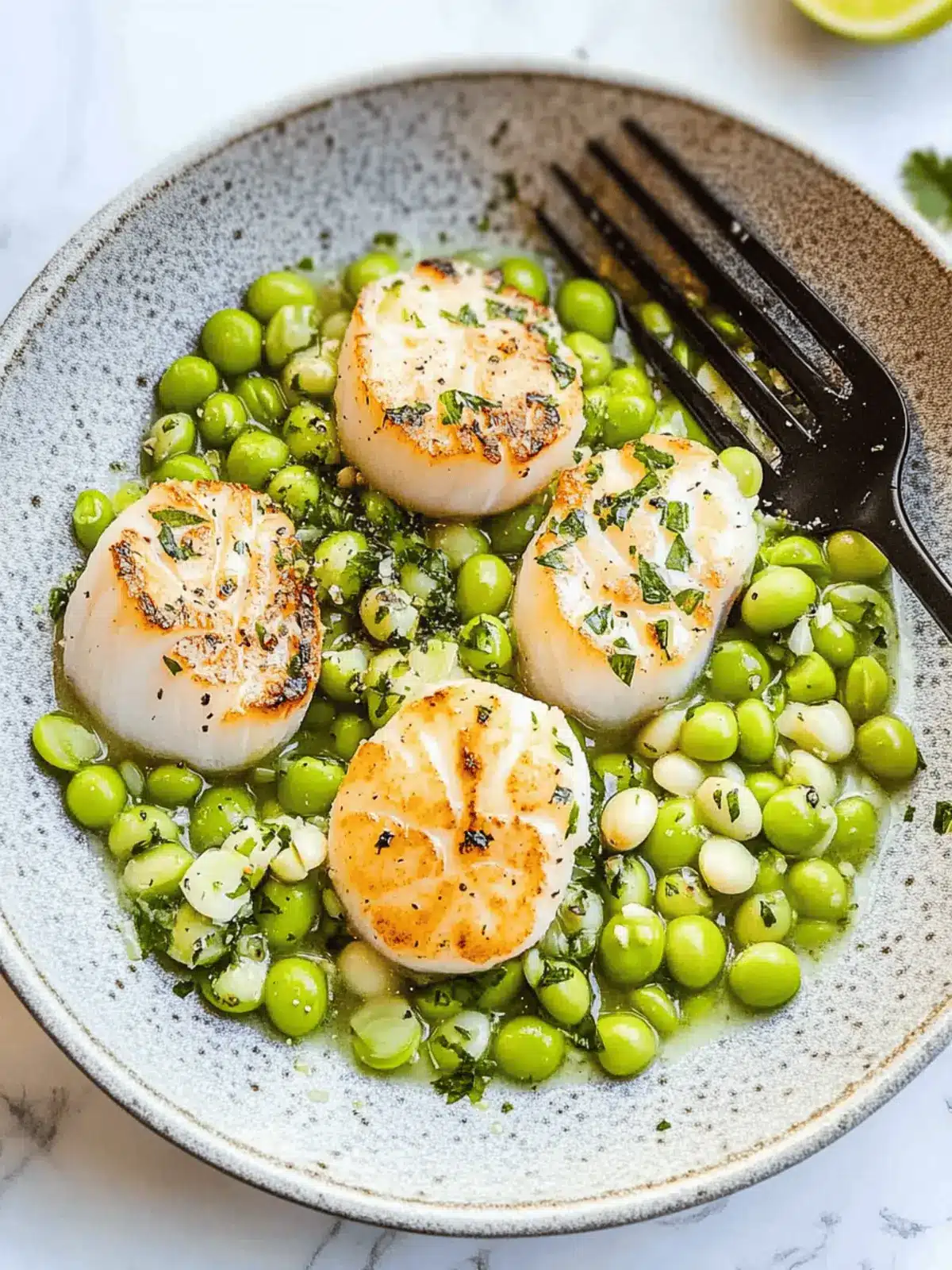 Delicious Pan-Seared Scallops with Edamame & Peas in 25 Minutes 4 Pan-Seared Scallops with Edamame & Peas