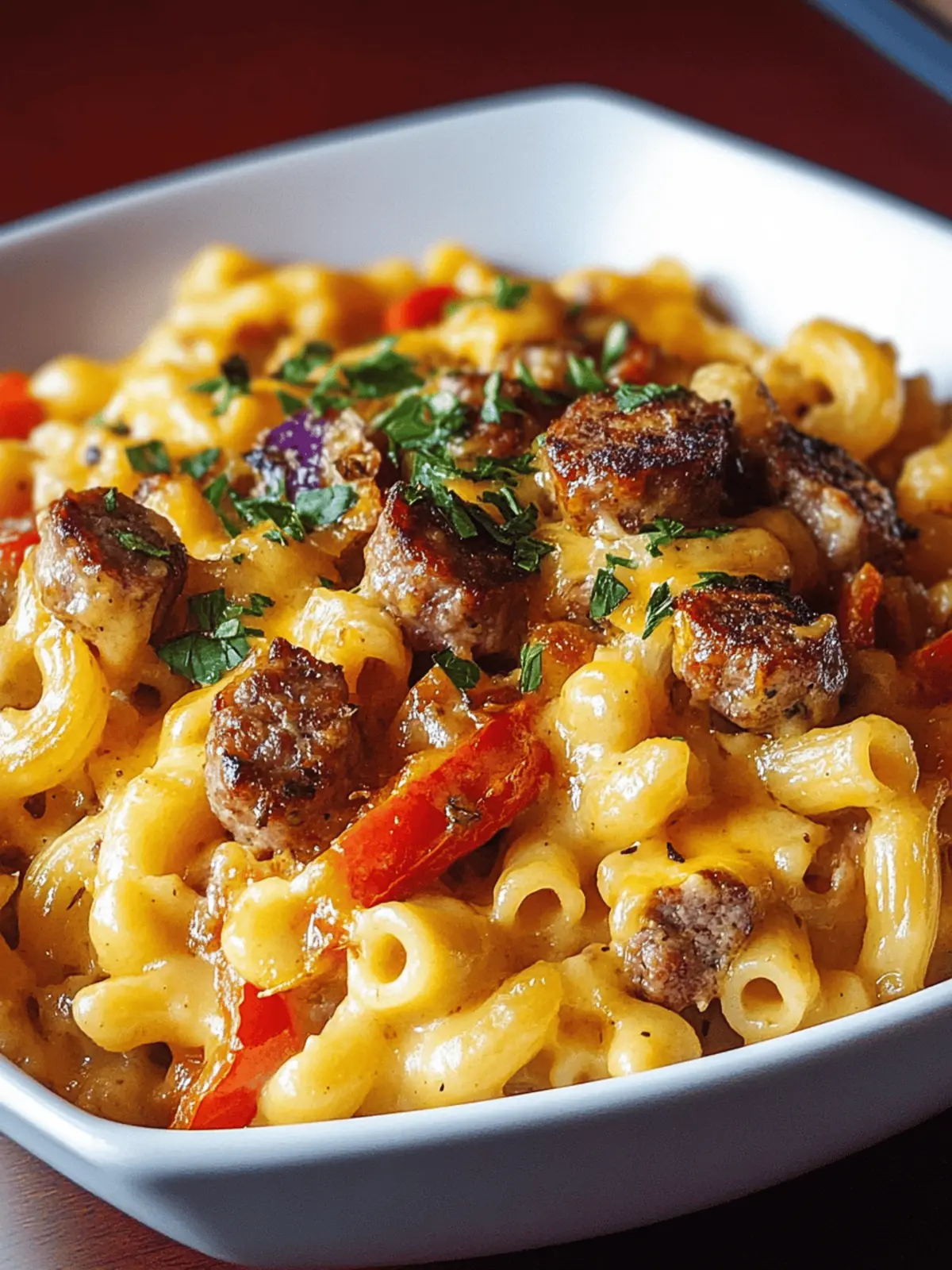 Sausage Mac and Cheese with Peppers and Onions: Comfort in a Bowl 2 Sausage Mac and Cheese with Peppers and Onions