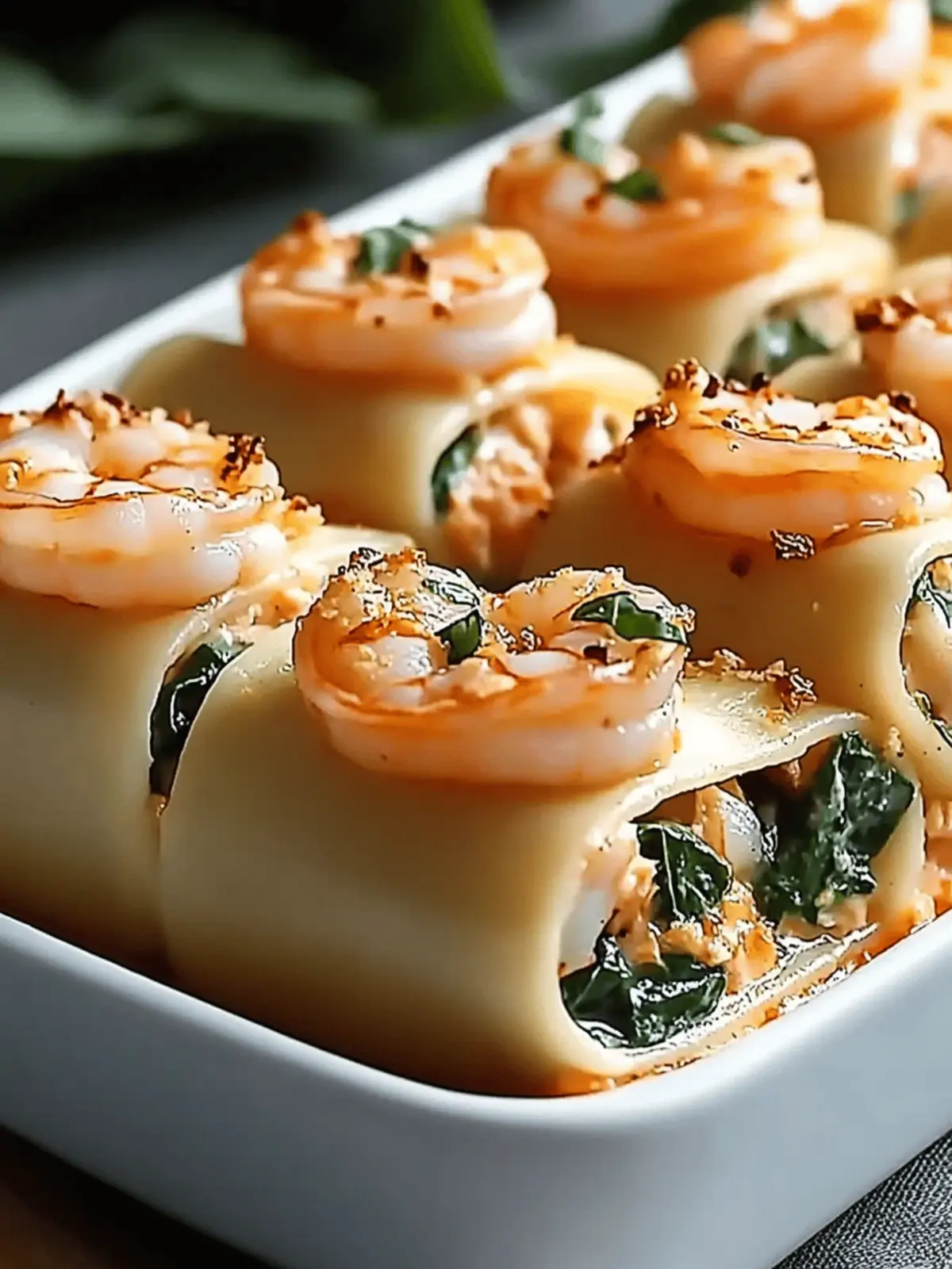 Shrimp and Spinach Stuffed Pasta Rolls in Creamy Bliss 5 Shrimp and Spinach Stuffed Pasta Rolls with Roasted Red Pepper Cream