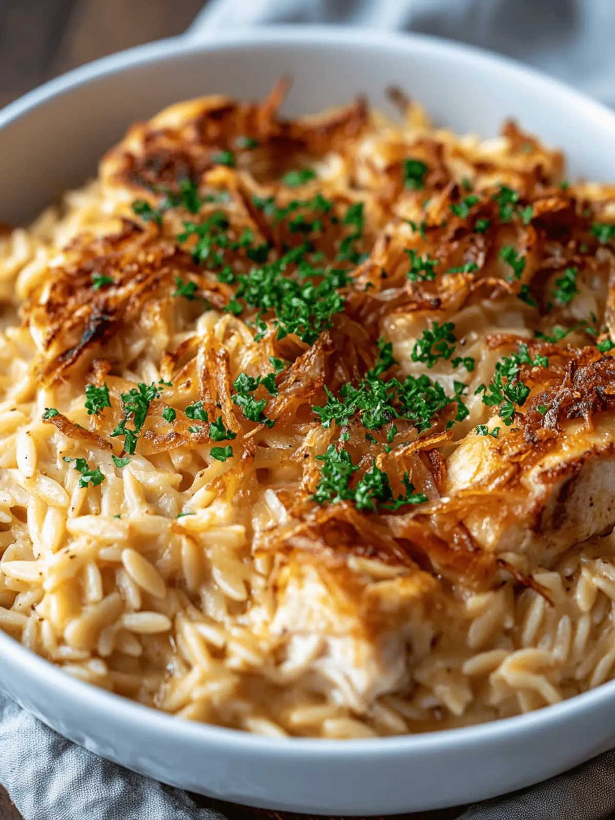 Comforting French Onion Chicken Orzo Casserole You'll Love 3 French Onion Chicken Orzo Casserole