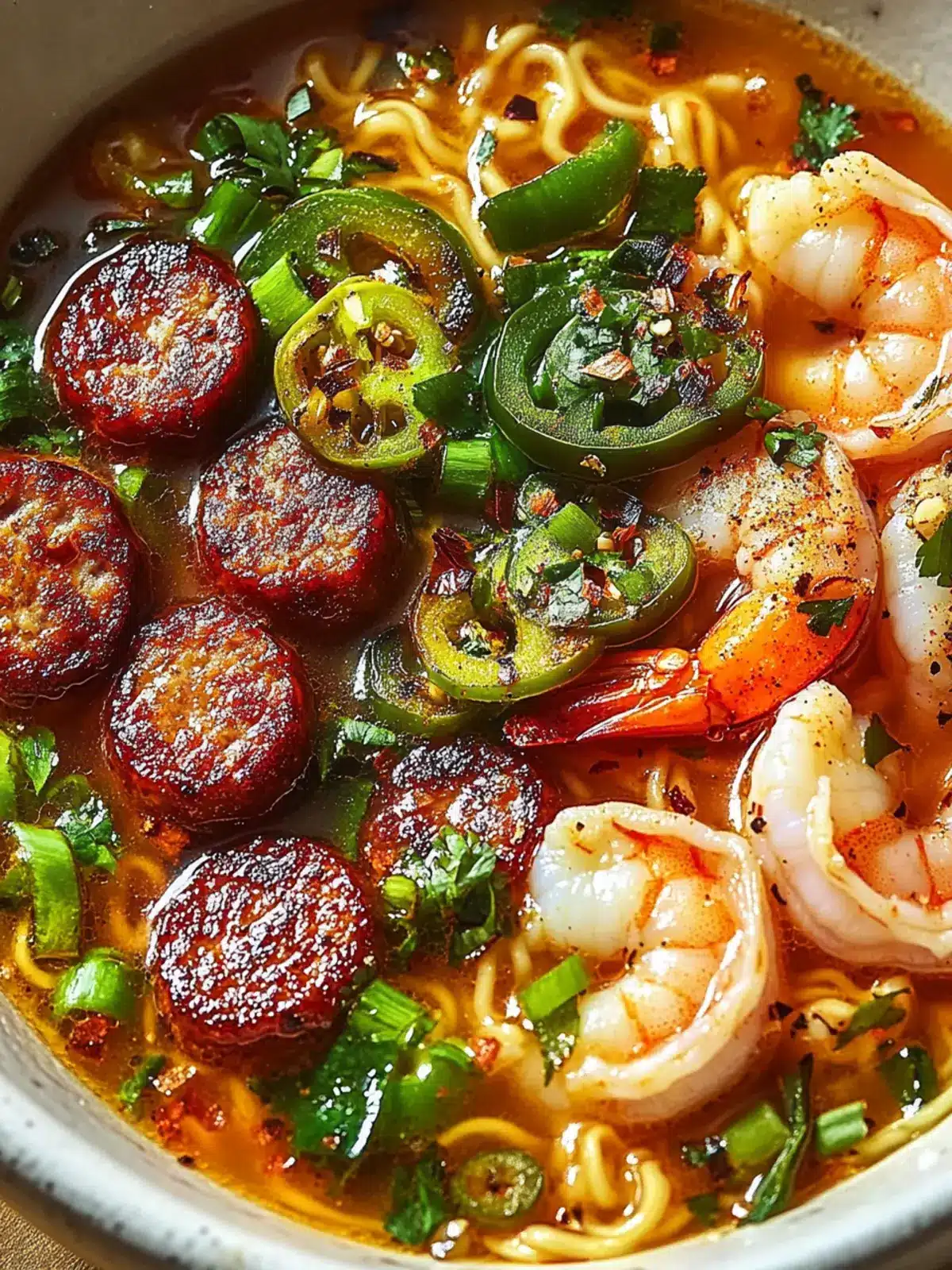 Spicy Jalapeño Cheddar Sausage & Shrimp Ramen Bliss 3 Spicy Jalapeño Cheddar Sausage & Shrimp Ramen