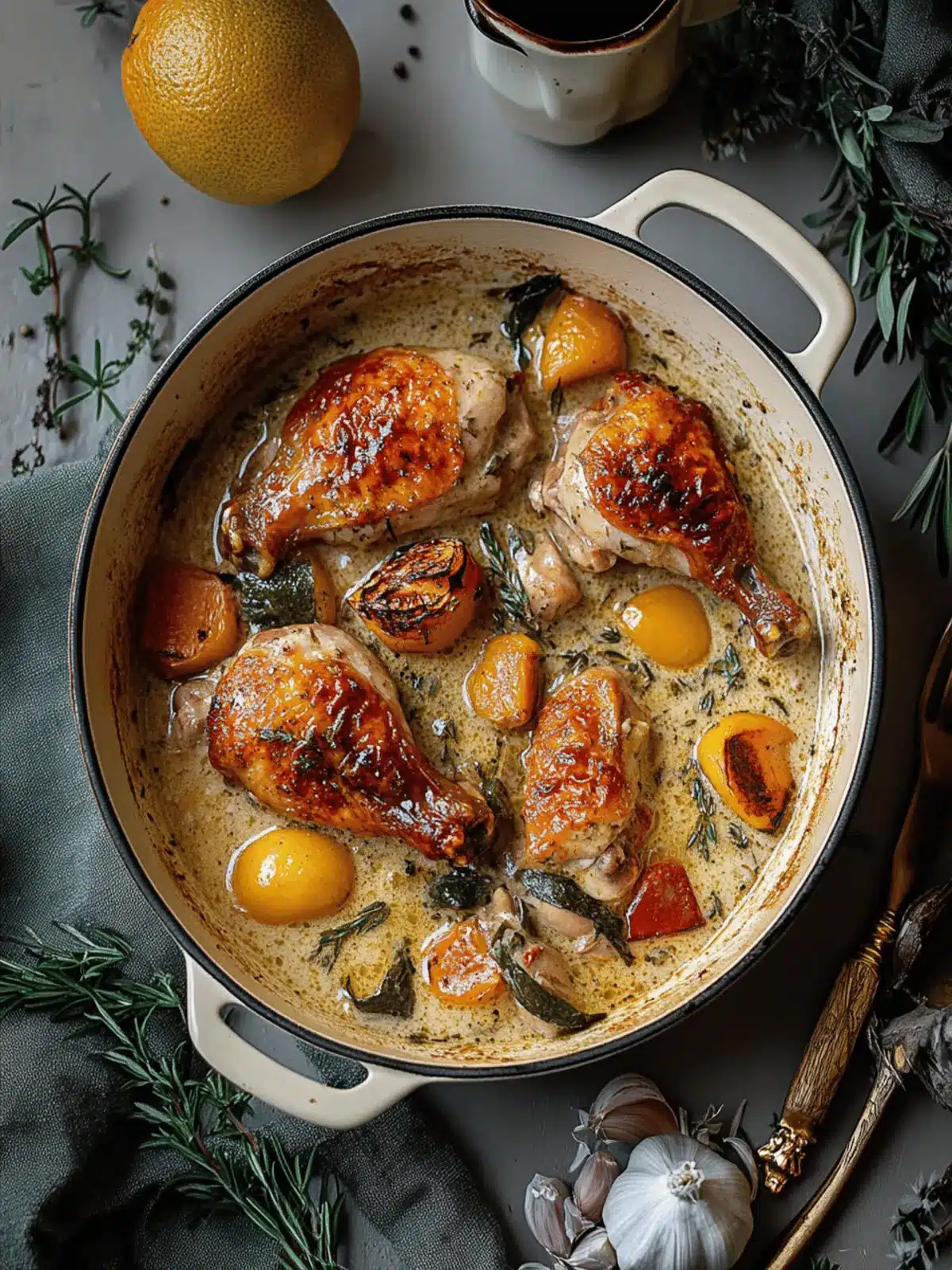 Savory Herb Roasted Chicken in Creamy White Wine Sauce Recipe 4 Herb Roasted Chicken in Creamy White Wine Sauce