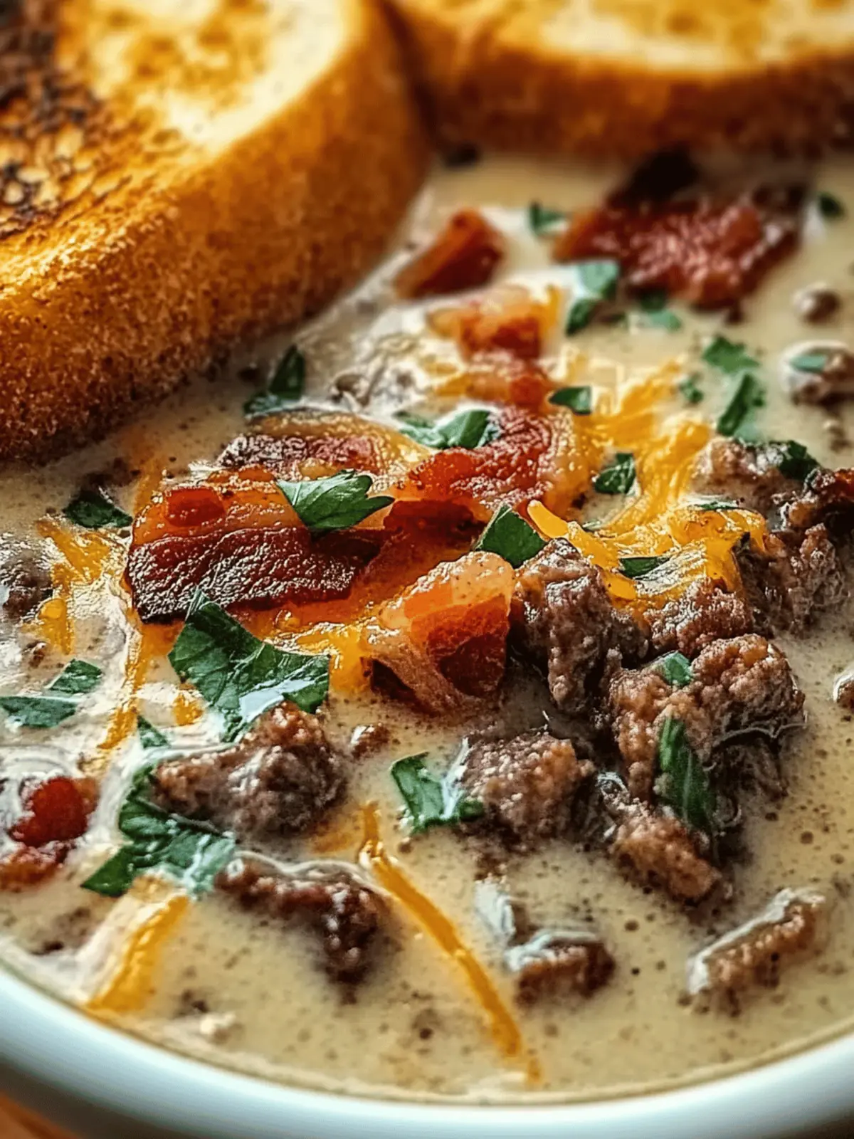 One-Pot Philly Cheesesteak Soup with Bacon & Cheesy Toast Comfort! 4 one-pot Philly cheesesteak soup with bacon and cheesy toast