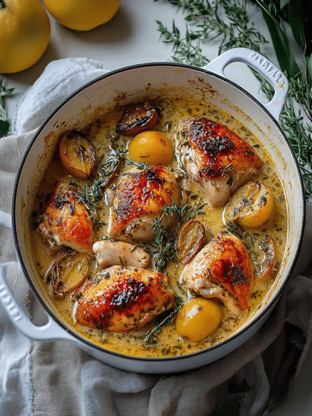 Savory Herb Roasted Chicken in Creamy White Wine Sauce Recipe 5 Herb Roasted Chicken in Creamy White Wine Sauce