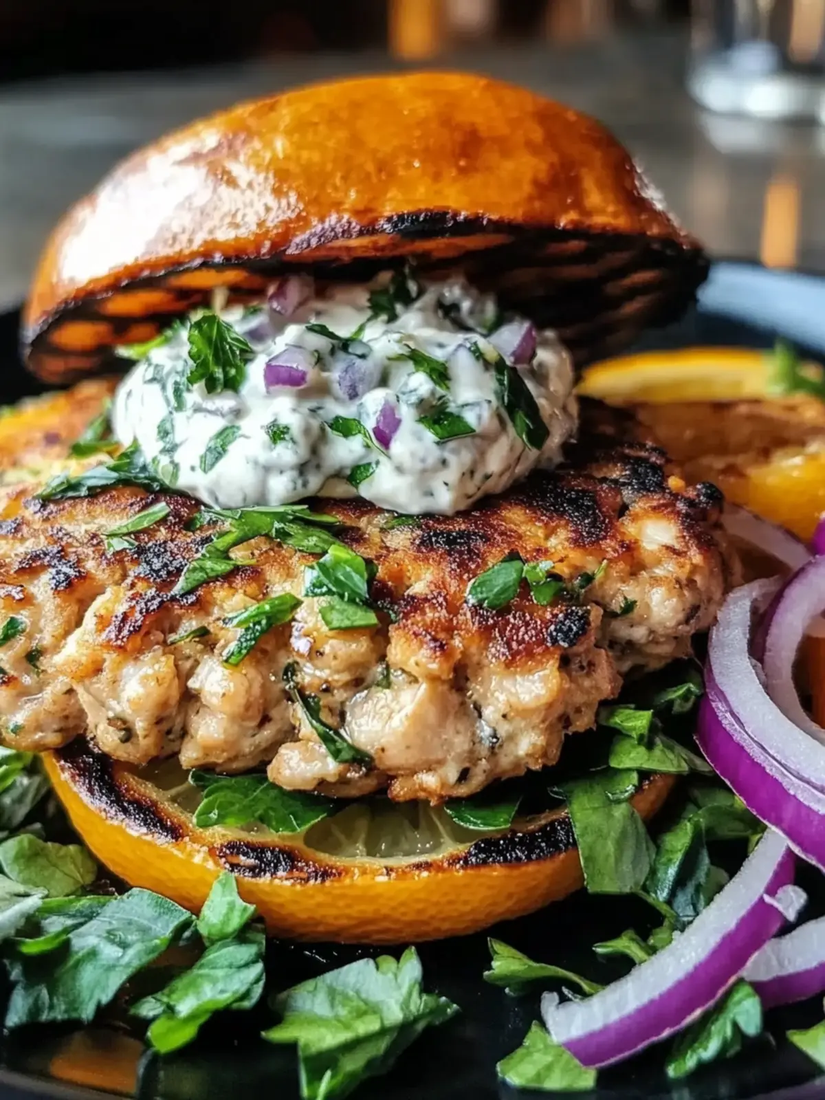 Savory Moroccan Ground Chicken Patties with Zesty Lemon Mayo 2 Moroccan Ground Chicken Patties with Preserved Lemon Mayo