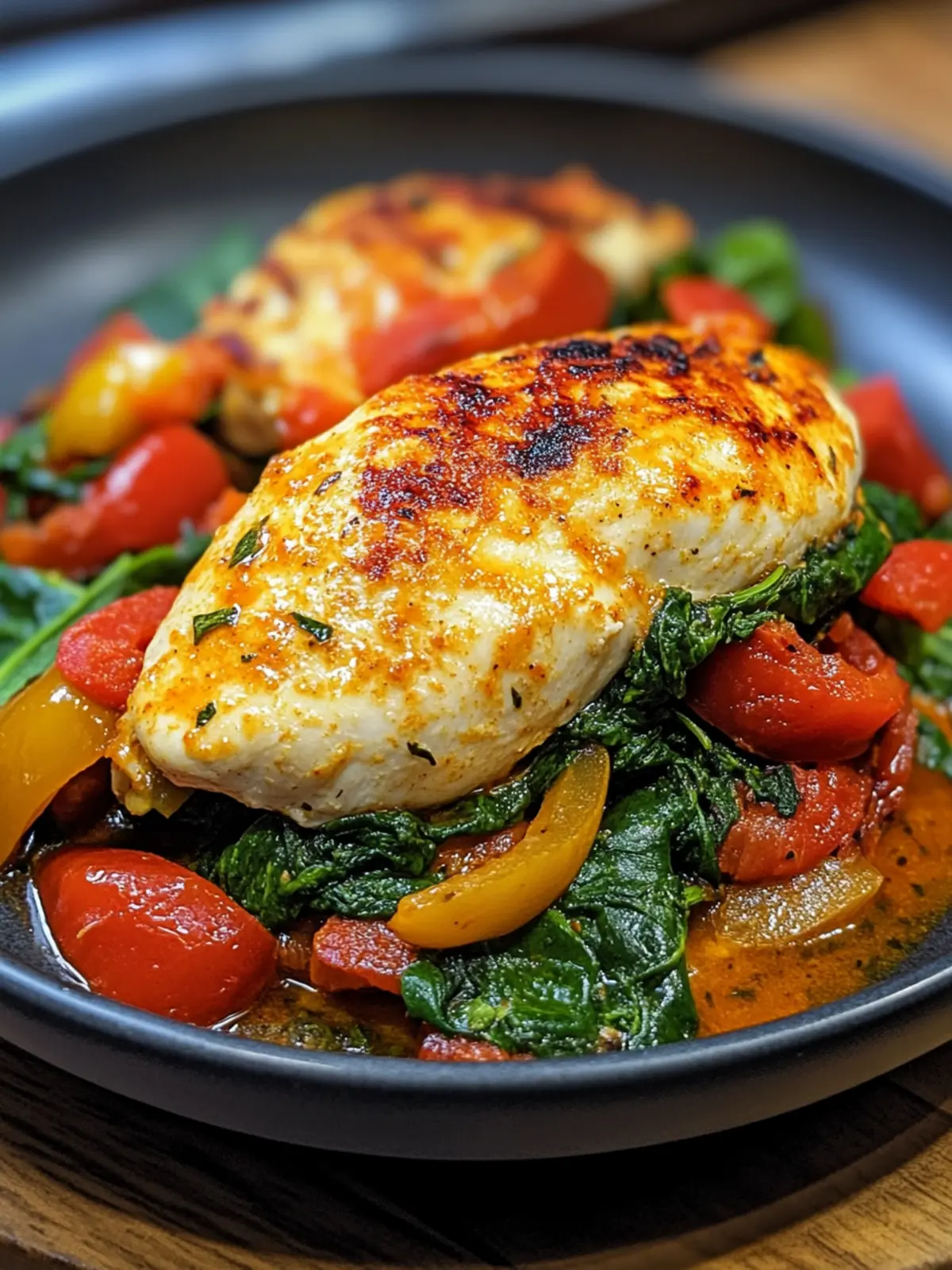 Spinach Stuffed Chicken Breast with Roasted Bell Peppers Bliss 5 spinach stuffed chicken breast with Roasted Bell Peppers