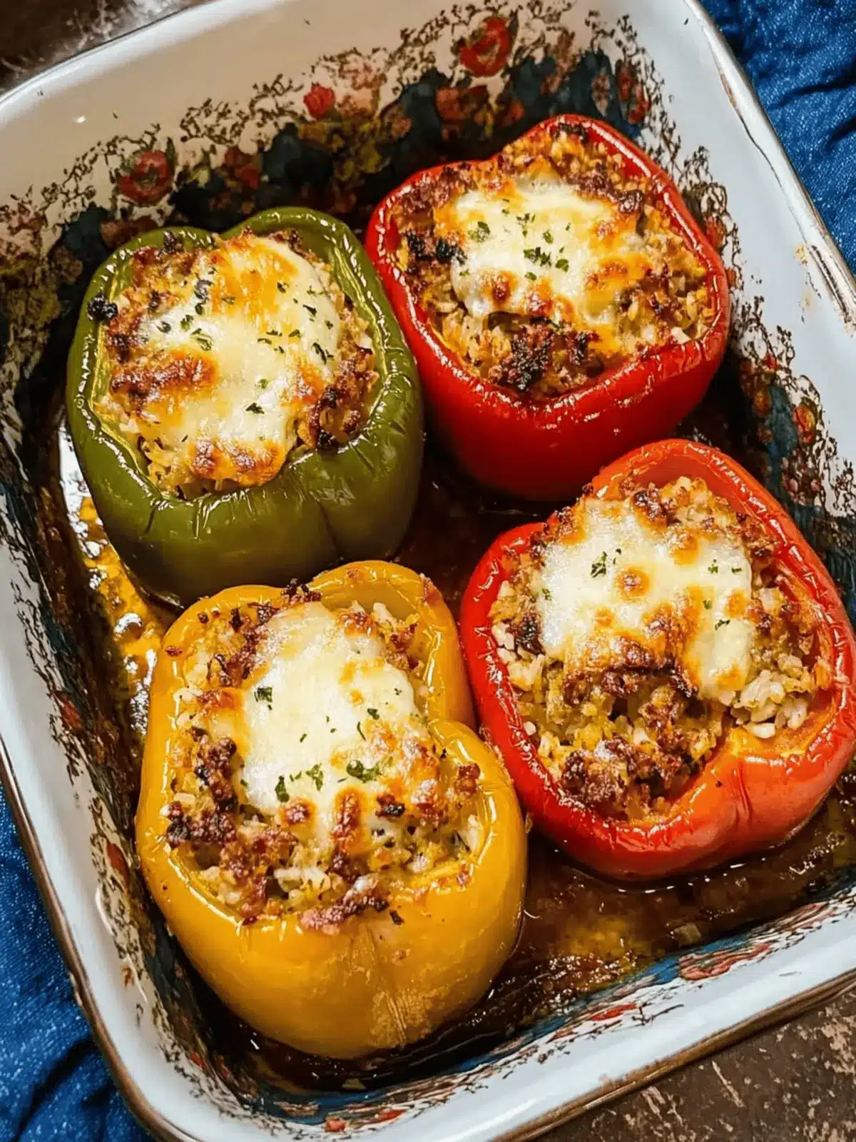 Savory Roasted Italian Stuffed Peppers with Turkey, Rice & Asiago 4 Roasted Italian Stuffed Peppers with Asiago Cheese and Turkey, Rice Stuffing