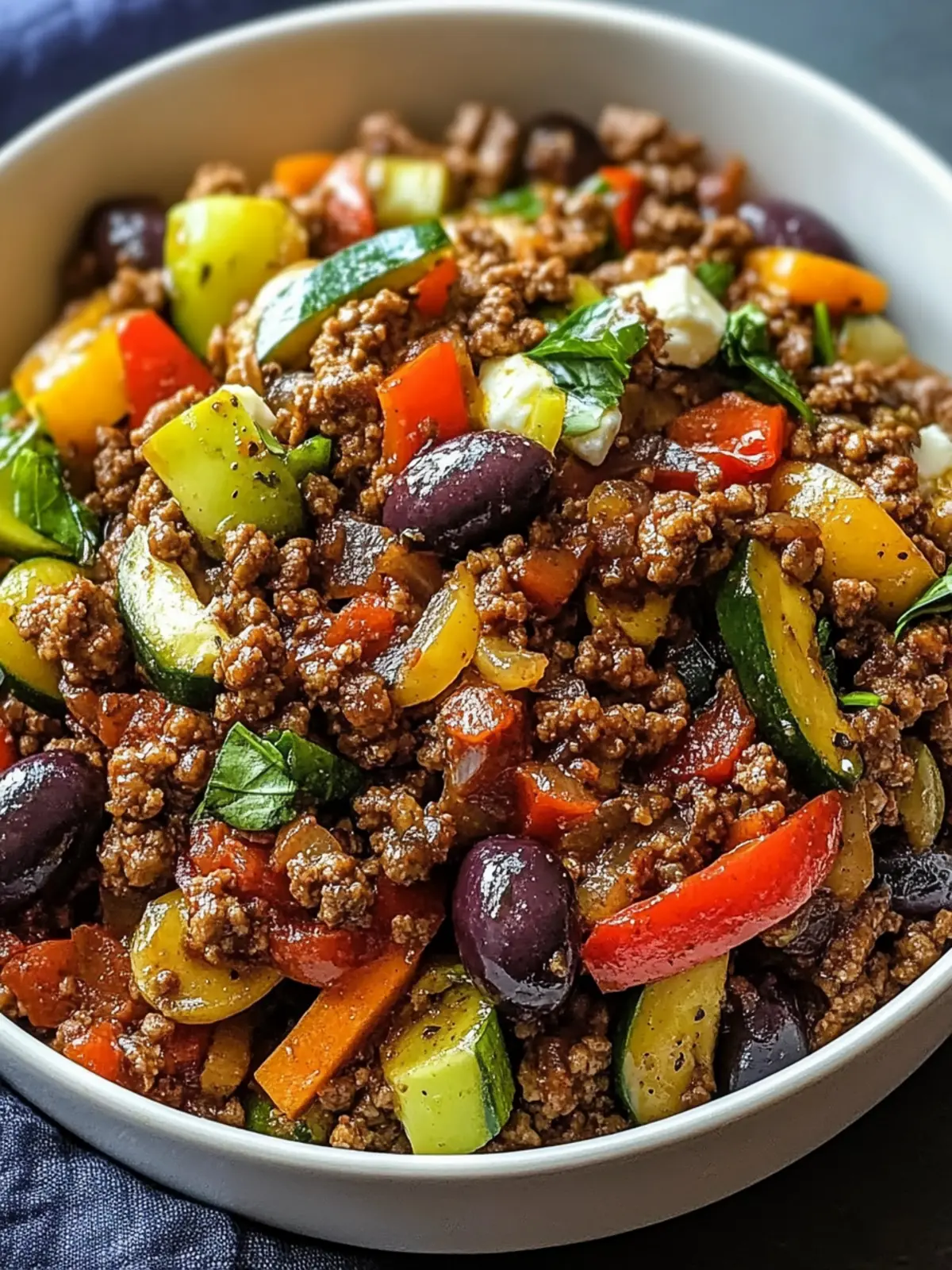 Mediterranean Ground Beef Stir-fry with Olives & Feta in 30 Minutes 3 Mediterranean Ground Beef Stir-fry with Olives & Feta