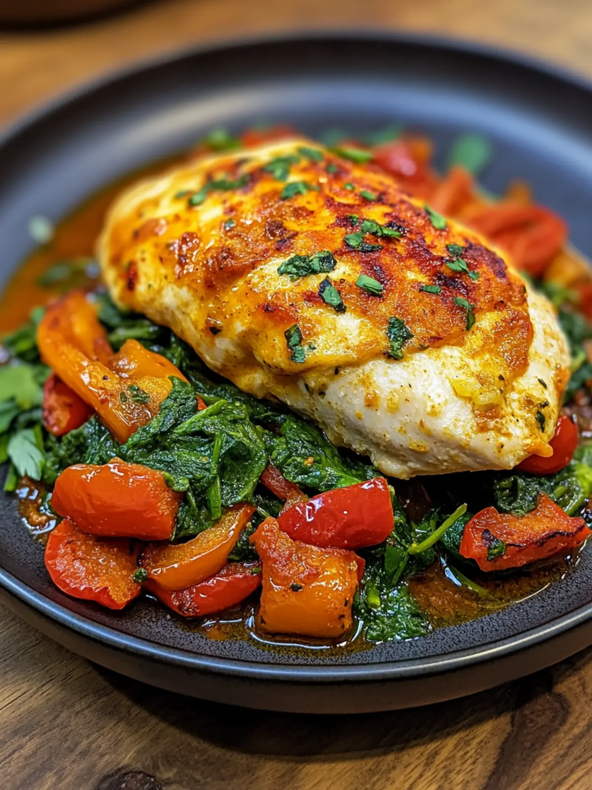 Spinach Stuffed Chicken Breast with Roasted Bell Peppers Bliss 4 spinach stuffed chicken breast with Roasted Bell Peppers
