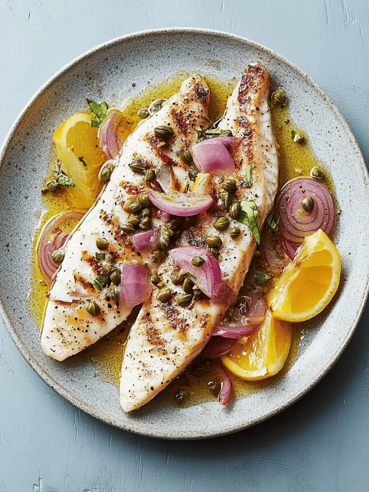 Savor Grilled Fish with Caper and Red Onion Dressing Tonight! 2 Grilled Fish with Caper and Red Onion Dressing