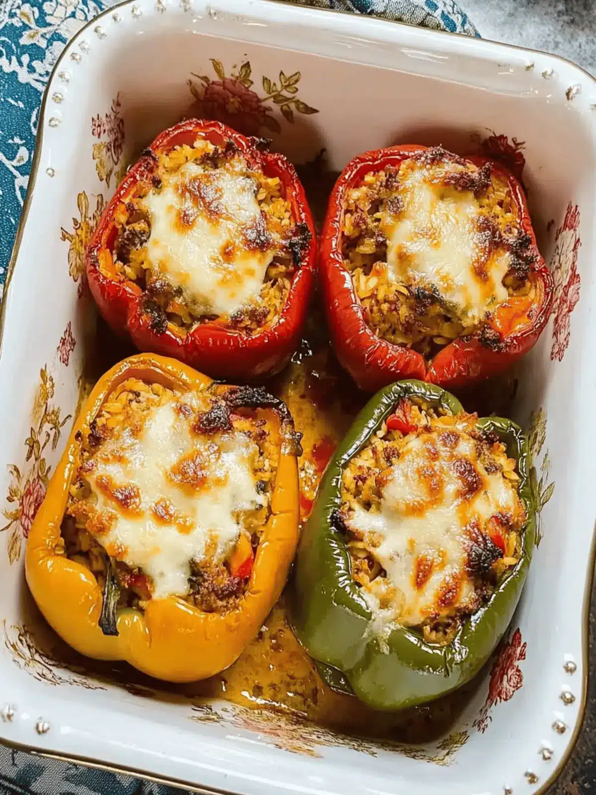 Savory Roasted Italian Stuffed Peppers with Turkey, Rice & Asiago 3 Roasted Italian Stuffed Peppers with Asiago Cheese and Turkey, Rice Stuffing