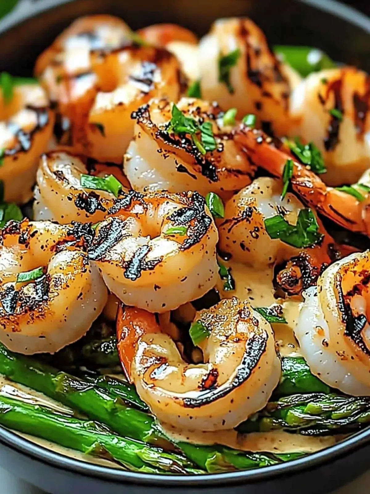 Delicious Grilled Shrimp with Asparagus and Creamy Garlic Sauce 4 Grilled Shrimp with Asparagus