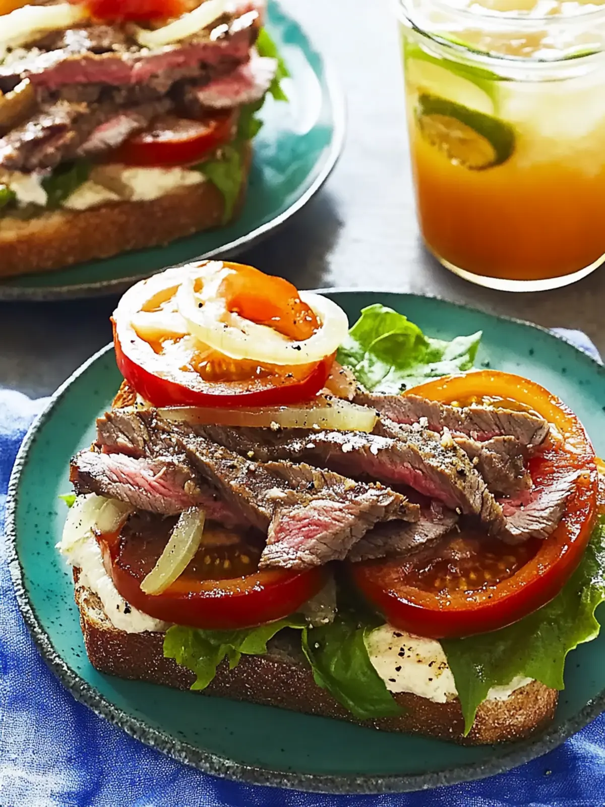 Savory Steak, Tomato and Sweet Onion Open Sandwiches Delight 5 Steak, Tomato and Sweet Onion Open Sandwiches
