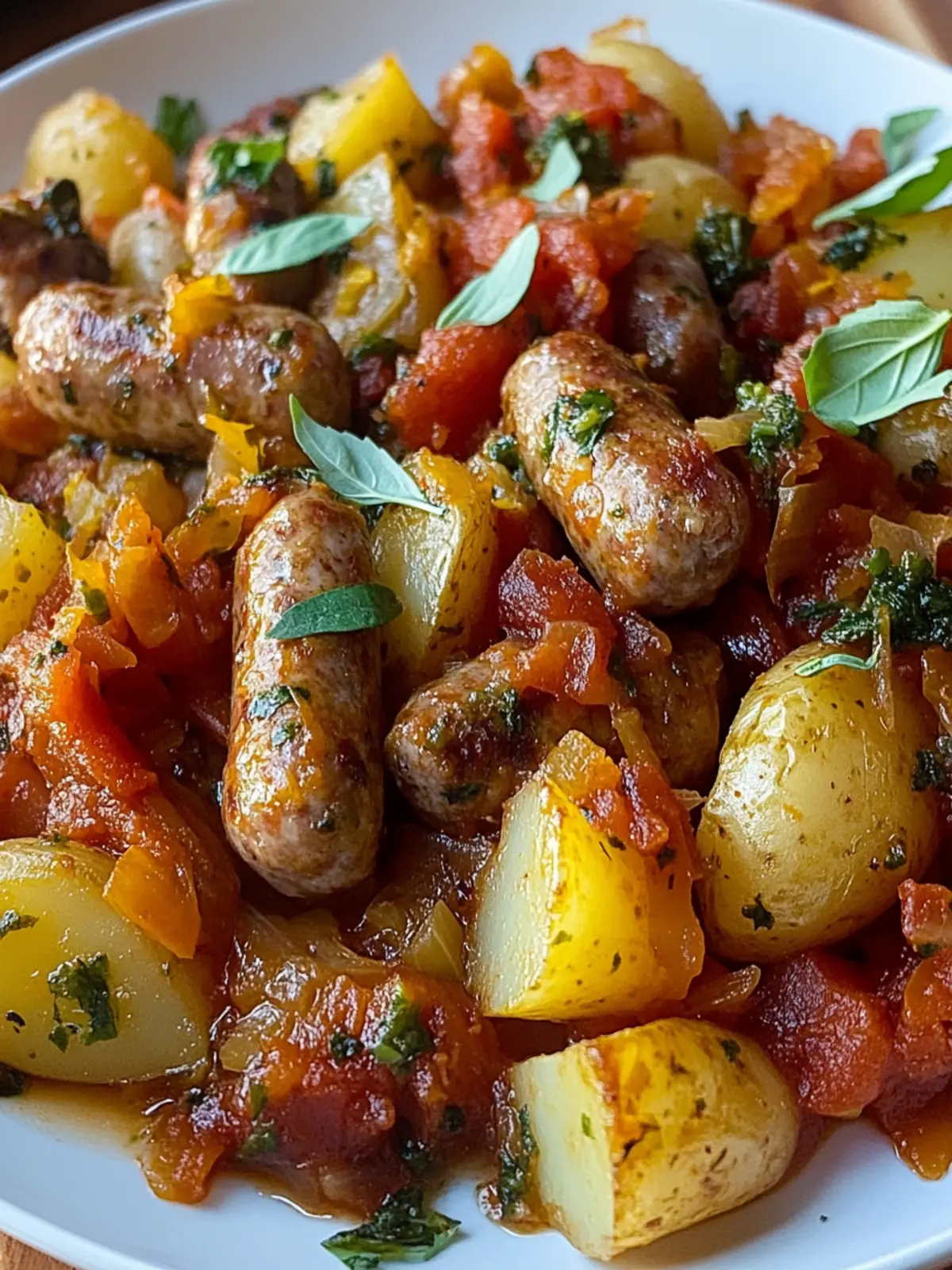 Savory Cabbage, Potatoes, and Sausage in Tomato Basil Sauce 4 cabbage potatoes and sausage with Tomato Basil Sauce