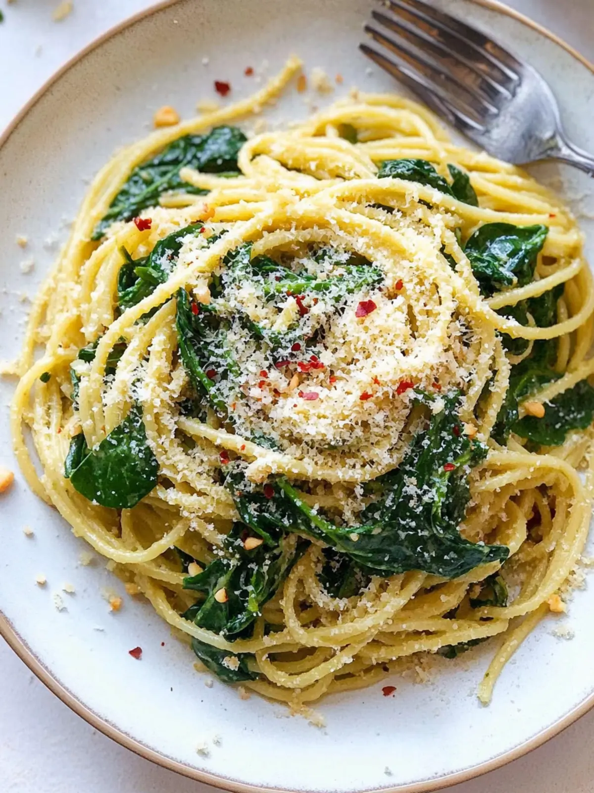 Quick Spinach Spaghetti with Garlic Crumbs: 15-Minute Delight 4 Spinach Spaghetti with garlic crumbs