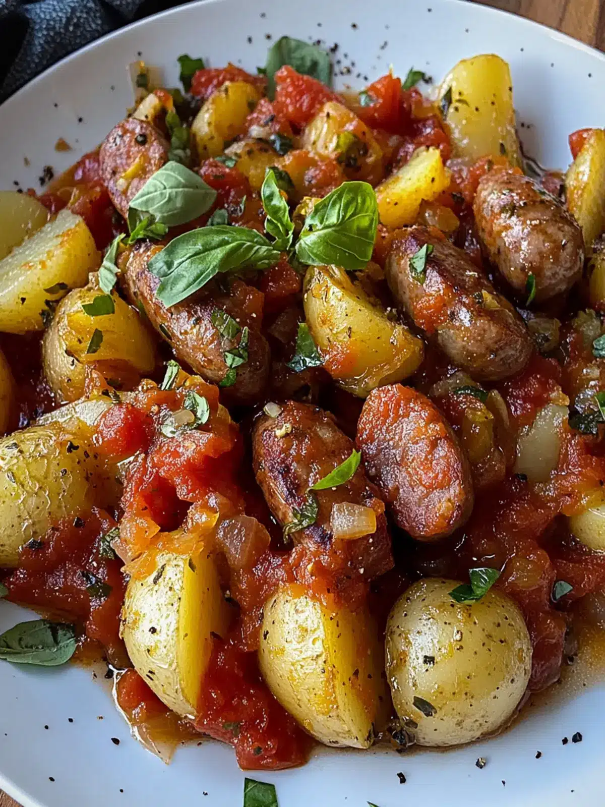 Savory Cabbage, Potatoes, and Sausage in Tomato Basil Sauce 3 cabbage potatoes and sausage with Tomato Basil Sauce