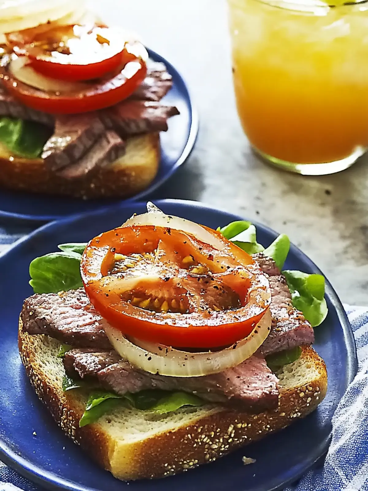 Savory Steak, Tomato and Sweet Onion Open Sandwiches Delight 4 Steak, Tomato and Sweet Onion Open Sandwiches