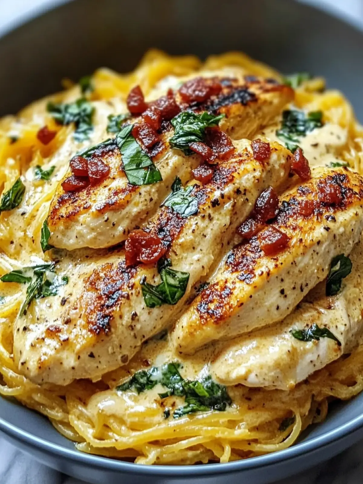 Delicious Creamy Tuscan Chicken with Spaghetti Squash Magic 2 Creamy Tuscan Chicken with Spaghetti Squash