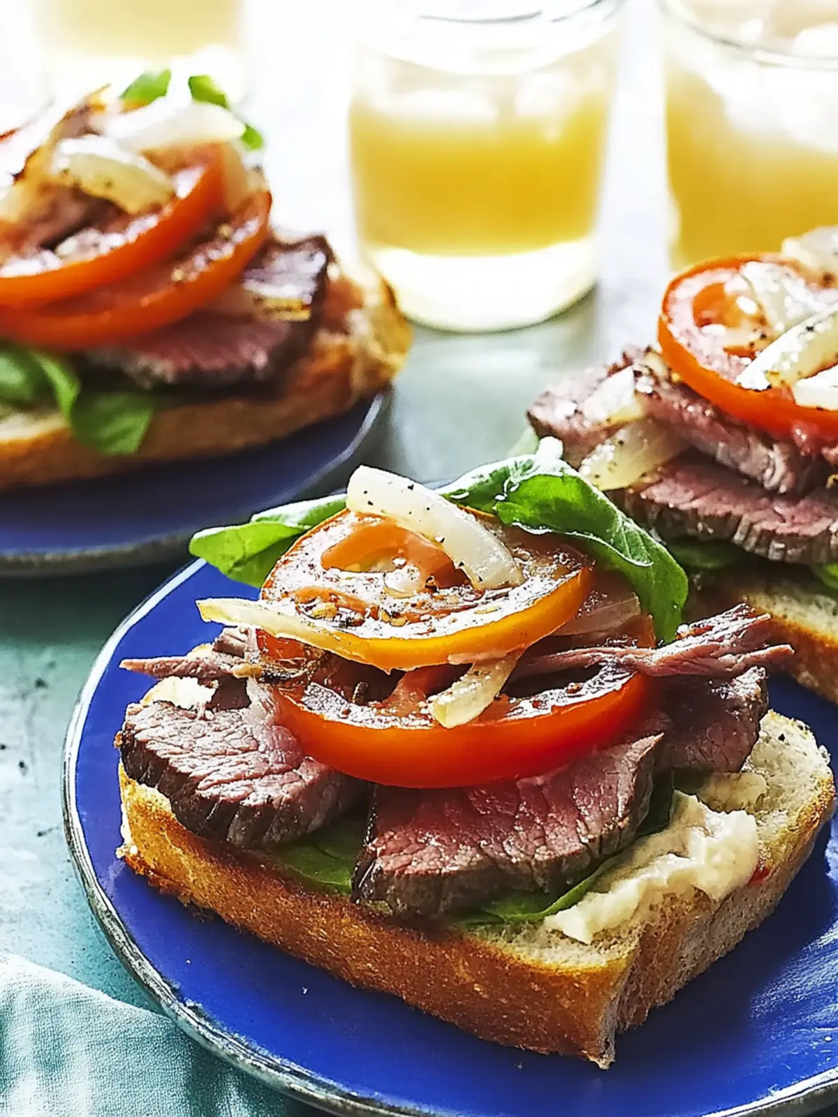 Savory Steak, Tomato and Sweet Onion Open Sandwiches Delight 3 Steak, Tomato and Sweet Onion Open Sandwiches
