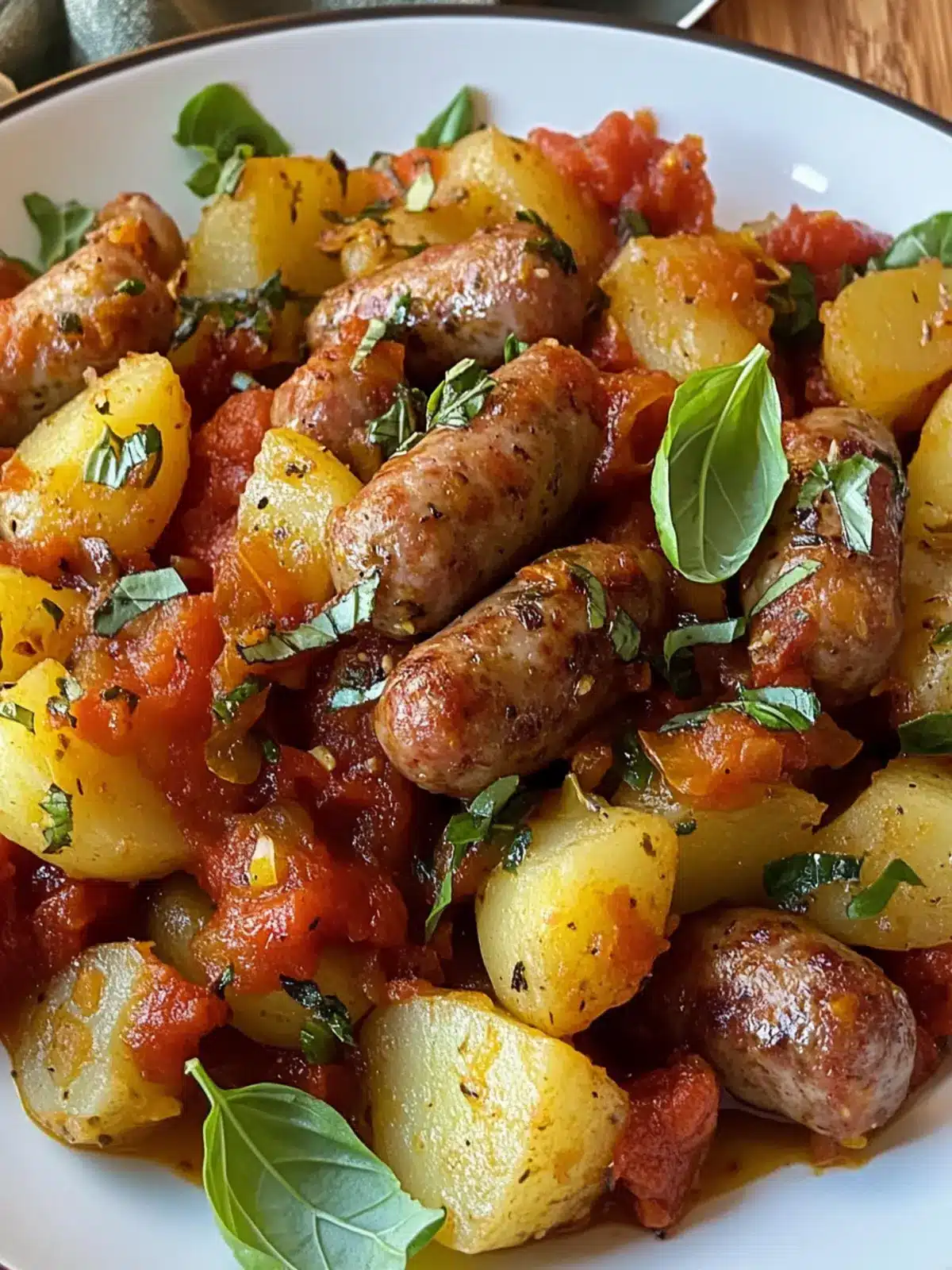 Savory Cabbage, Potatoes, and Sausage in Tomato Basil Sauce 2 cabbage potatoes and sausage with Tomato Basil Sauce