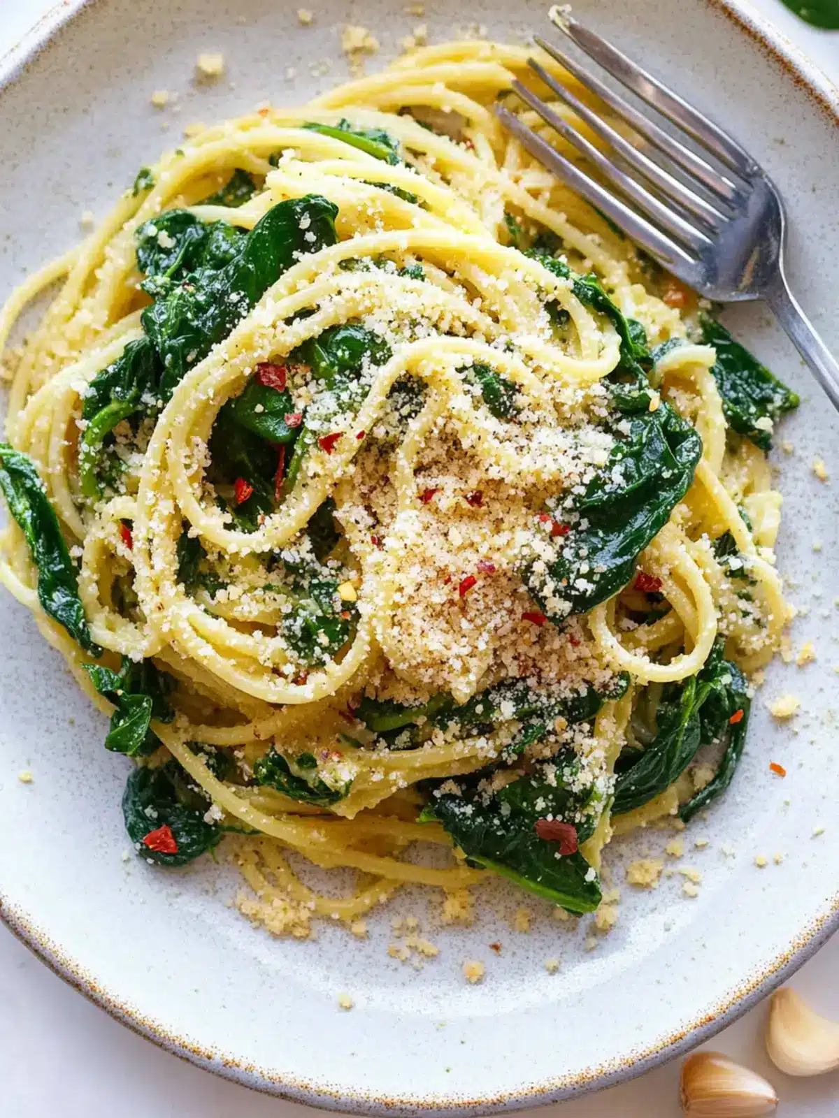 Quick Spinach Spaghetti with Garlic Crumbs: 15-Minute Delight 5 Spinach Spaghetti with garlic crumbs