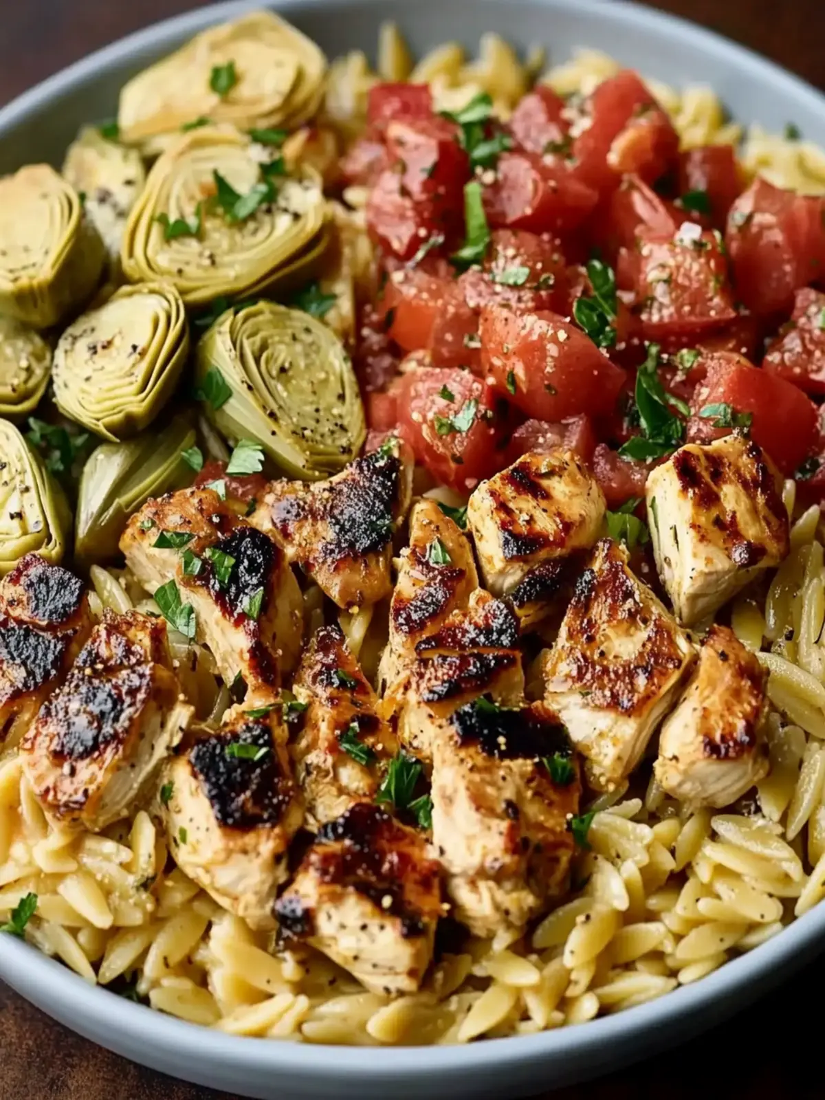 Greek Chicken Orzo with Artichokes & Fresh Vegetables Delight 4 Greek Chicken Orzo with Artichokes & Fresh Vegetables