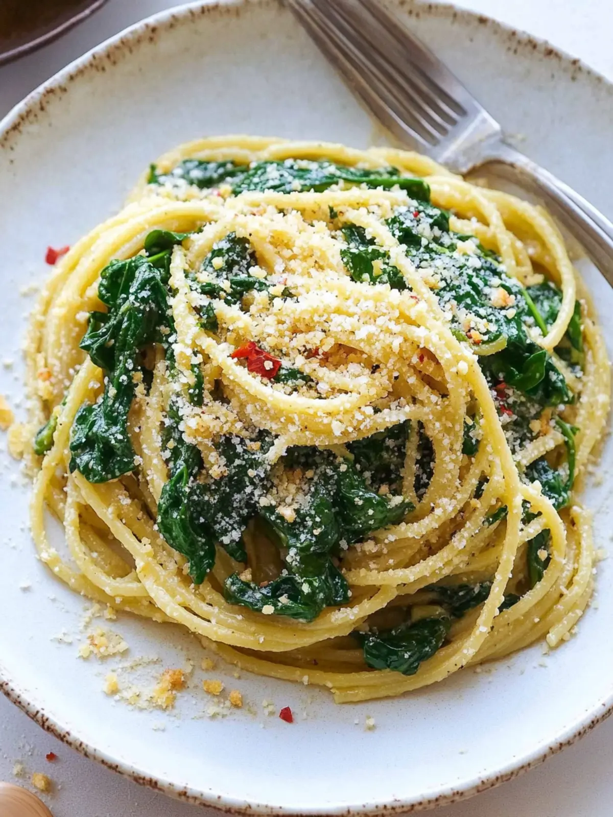 Quick Spinach Spaghetti with Garlic Crumbs: 15-Minute Delight 2 Spinach Spaghetti with garlic crumbs