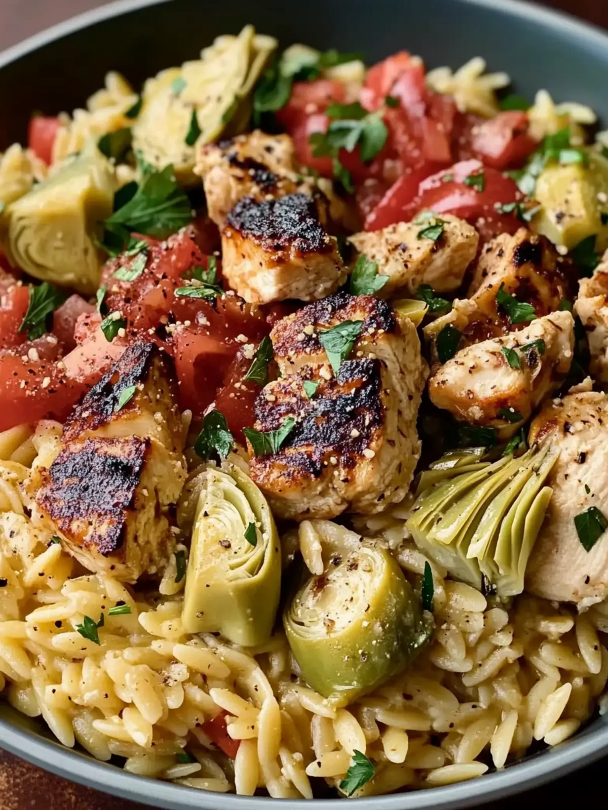 Greek Chicken Orzo with Artichokes & Fresh Vegetables Delight 5 Greek Chicken Orzo with Artichokes & Fresh Vegetables