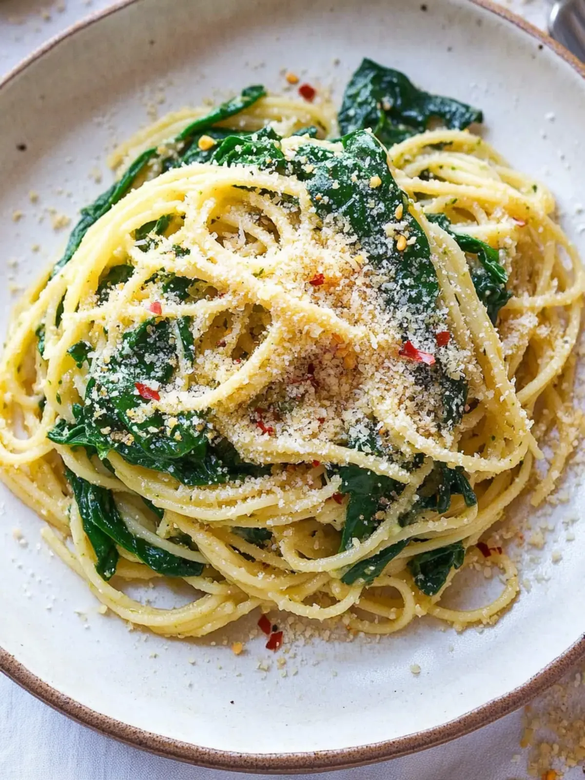 Quick Spinach Spaghetti with Garlic Crumbs: 15-Minute Delight 3 Spinach Spaghetti with garlic crumbs