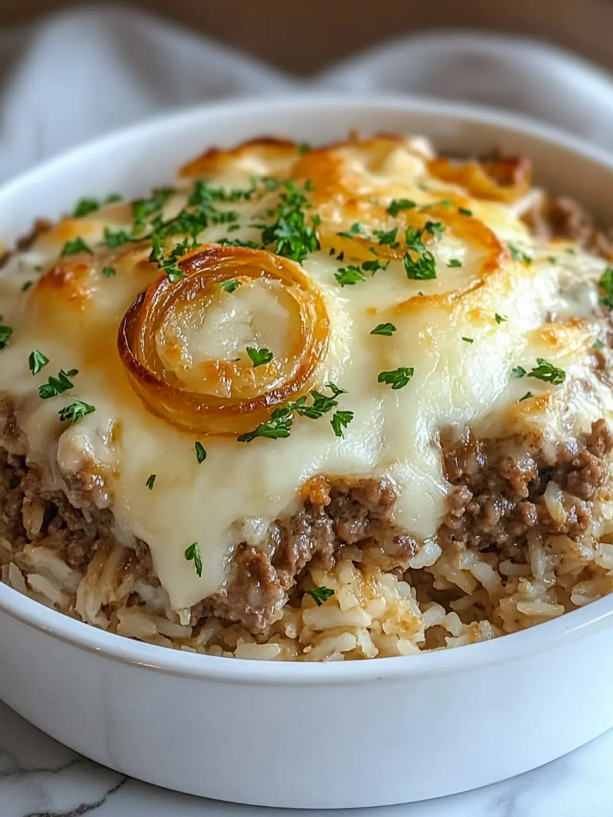 Cozy Up with French Onion Ground Beef and Rice Casserole 4 French Onion Ground Beef and Rice Casserole