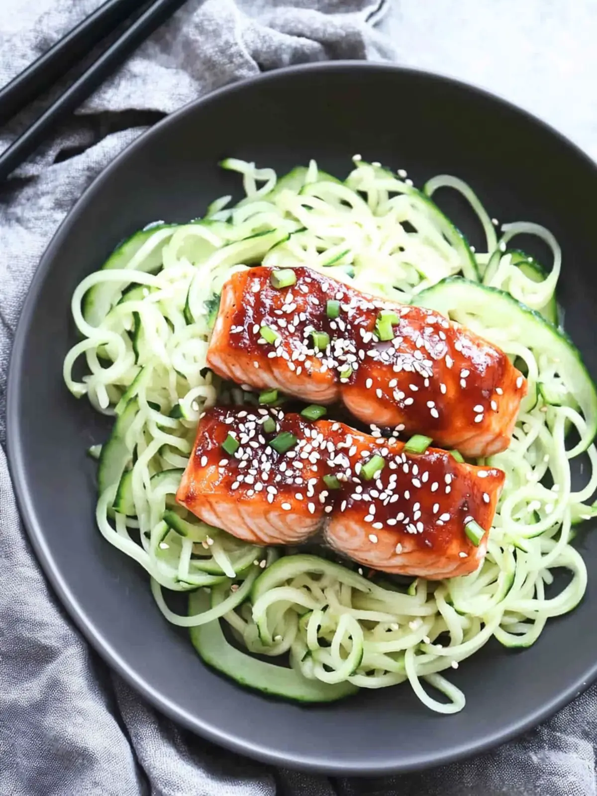 Sweet Glazed Korean Salmon over Sesame Cucumber Noodles Bliss 2 Sweet Glazed Korean Salmon over Sesame Cucumber Noodles