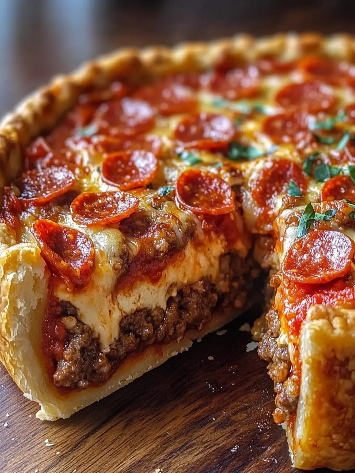 Ultimate Deep-Dish Hamburger, Sausage & Pepperoni Pie Delight 3 Deep-Dish Hamburger, Sausage & Pepperoni Pie