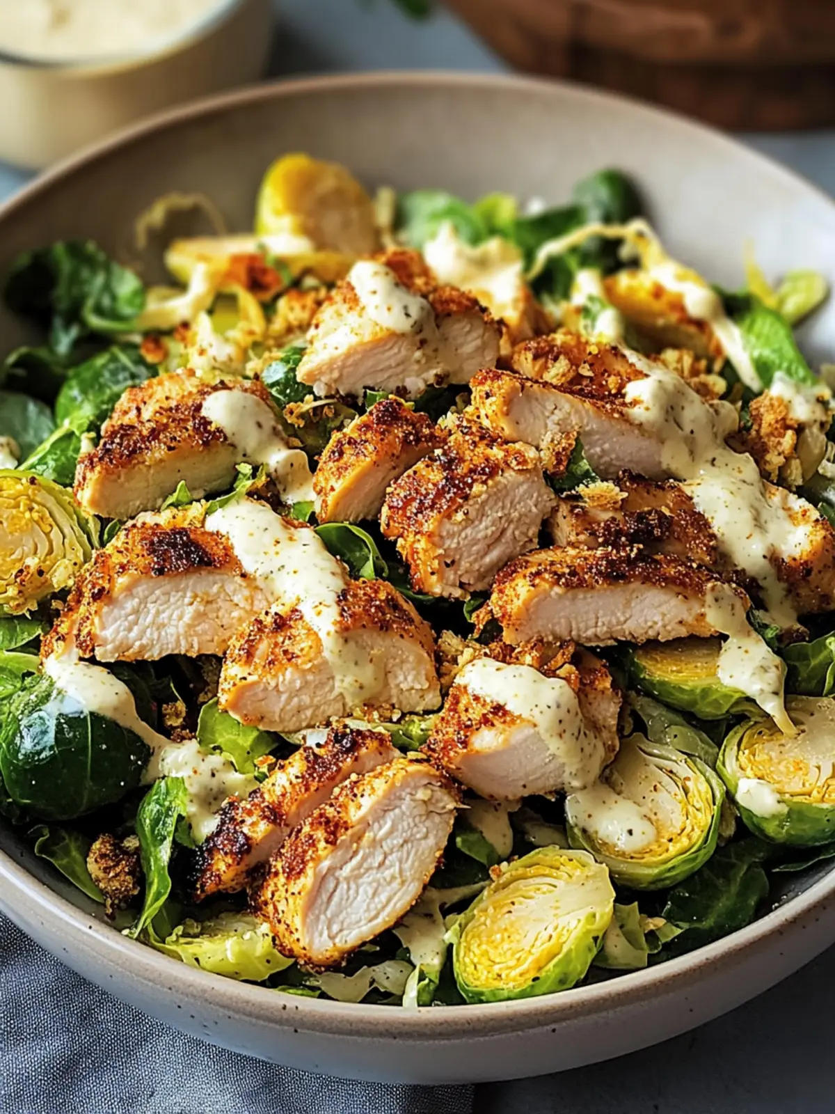 Cajun Chicken Caesar Salad with Brussels Sprouts Boost 3 Cajun Chicken Caesar Salad with Shaved Brussels Sprouts
