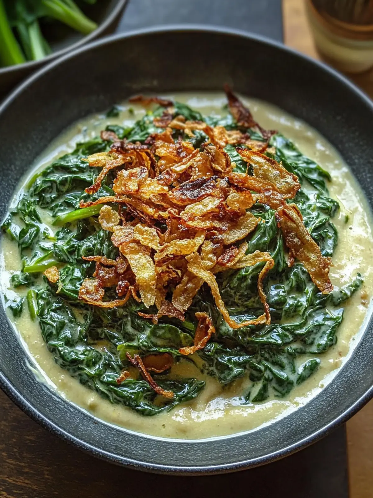Creamed Spinach with Fried Shallots: A Quick Gourmet Delight 3 Creamed Spinach with Fried Shallots
