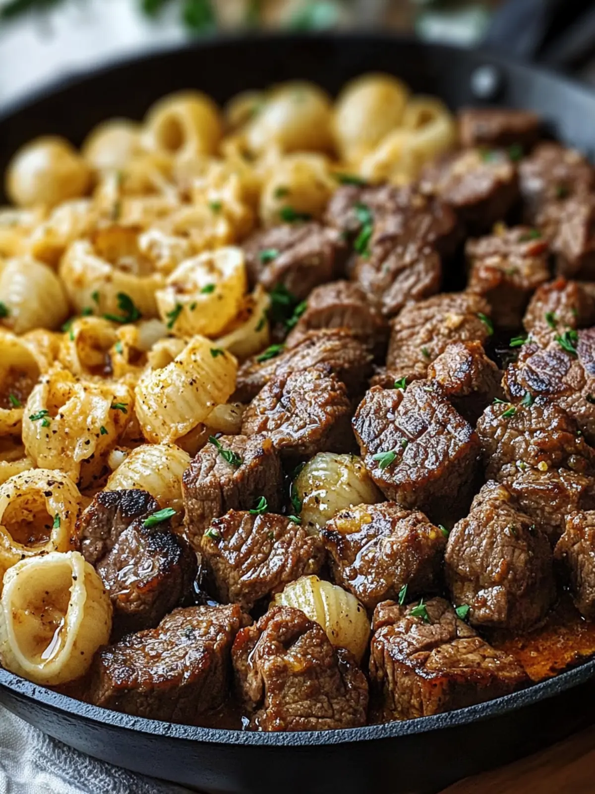 Cajun Steak Bites and Cheesy Garlic Shells Skillet Delight 2 Cajun Steak Bites and Cheesy Garlic Shells Skillet