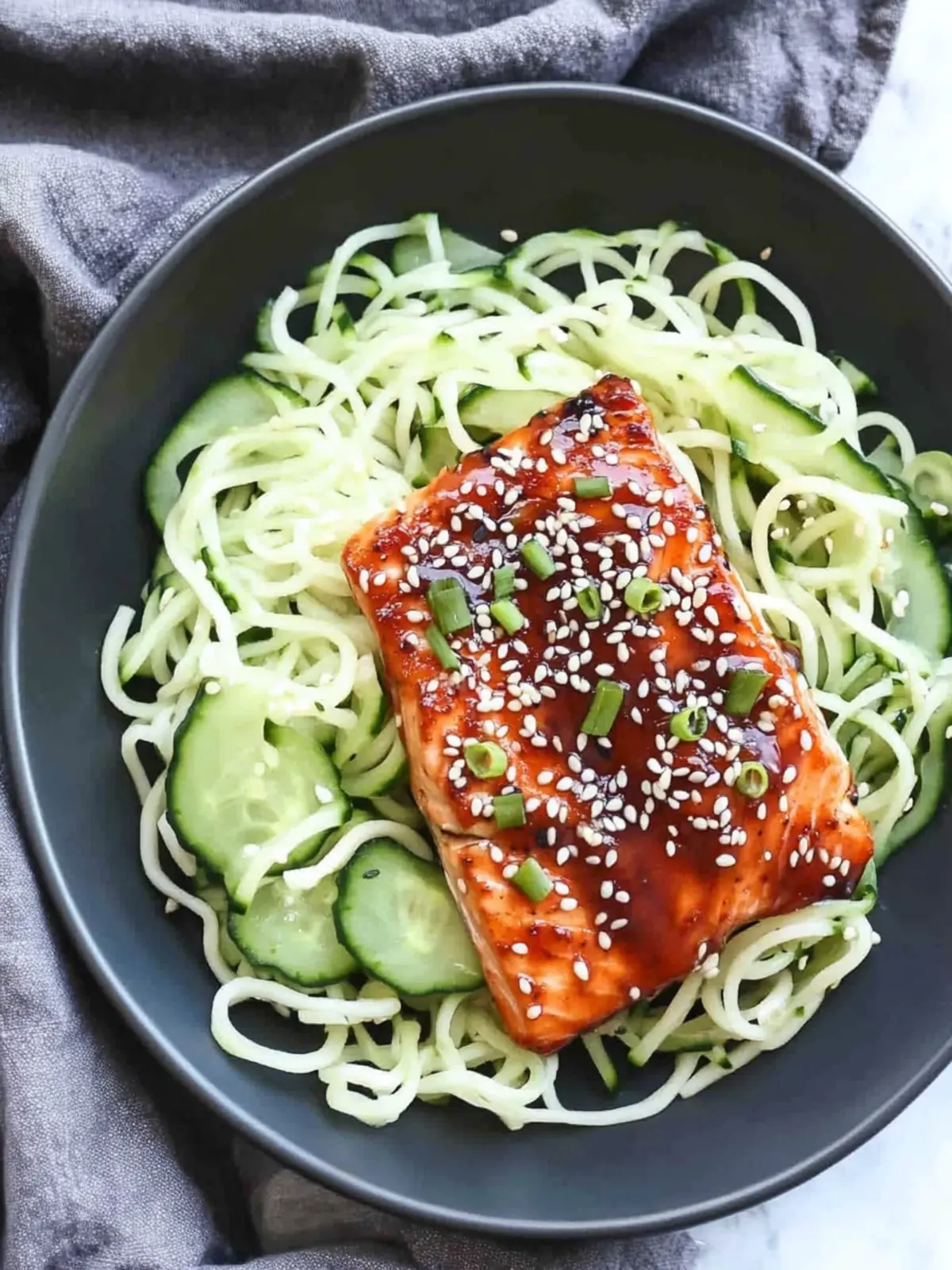 Sweet Glazed Korean Salmon over Sesame Cucumber Noodles Bliss 3 Sweet Glazed Korean Salmon over Sesame Cucumber Noodles
