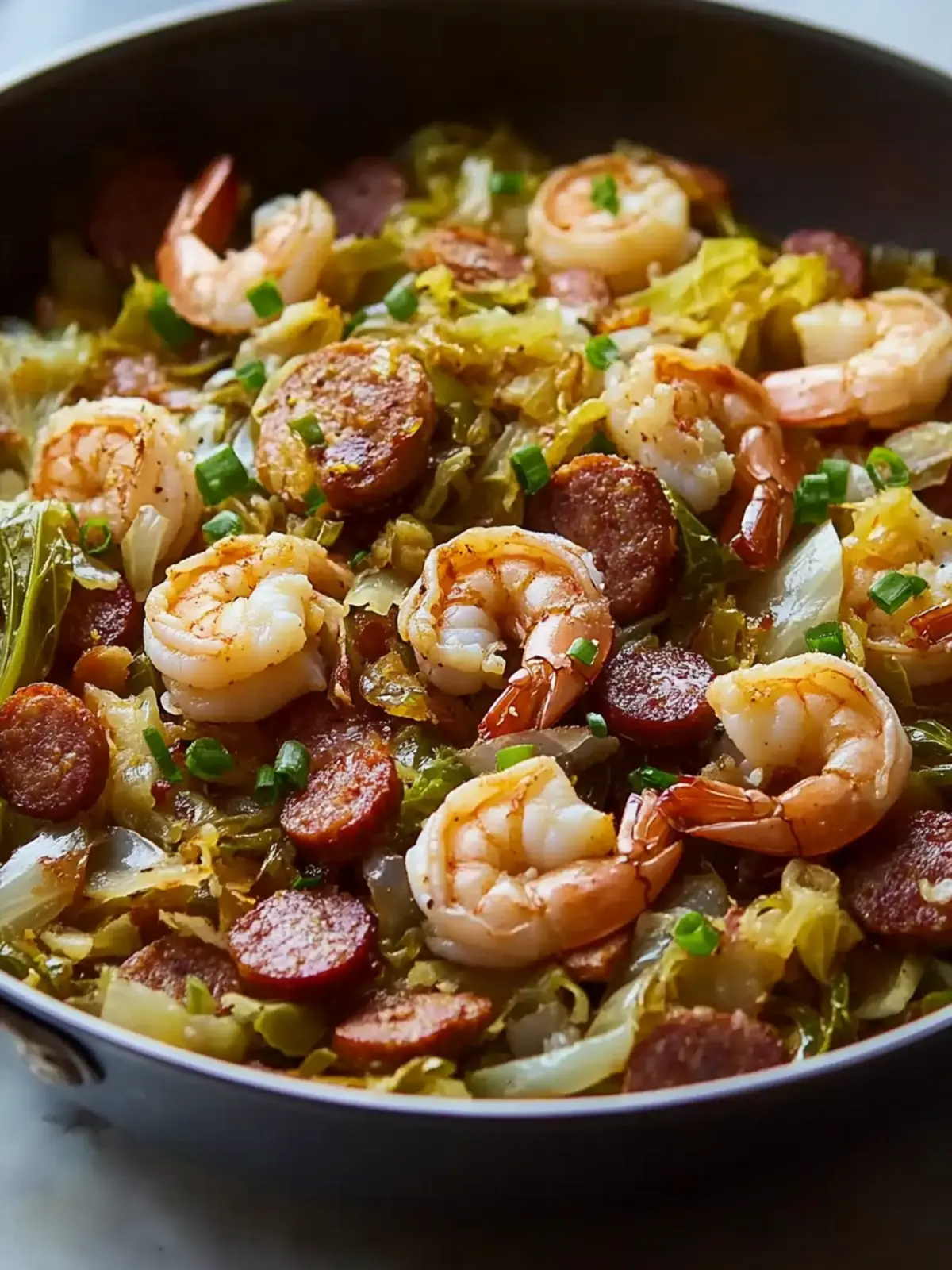 Fried Cabbage with Shrimp, Sausage & Bacon: A Southern Delight 2 Fried Cabbage with Shrimp, Sausage & Bacon