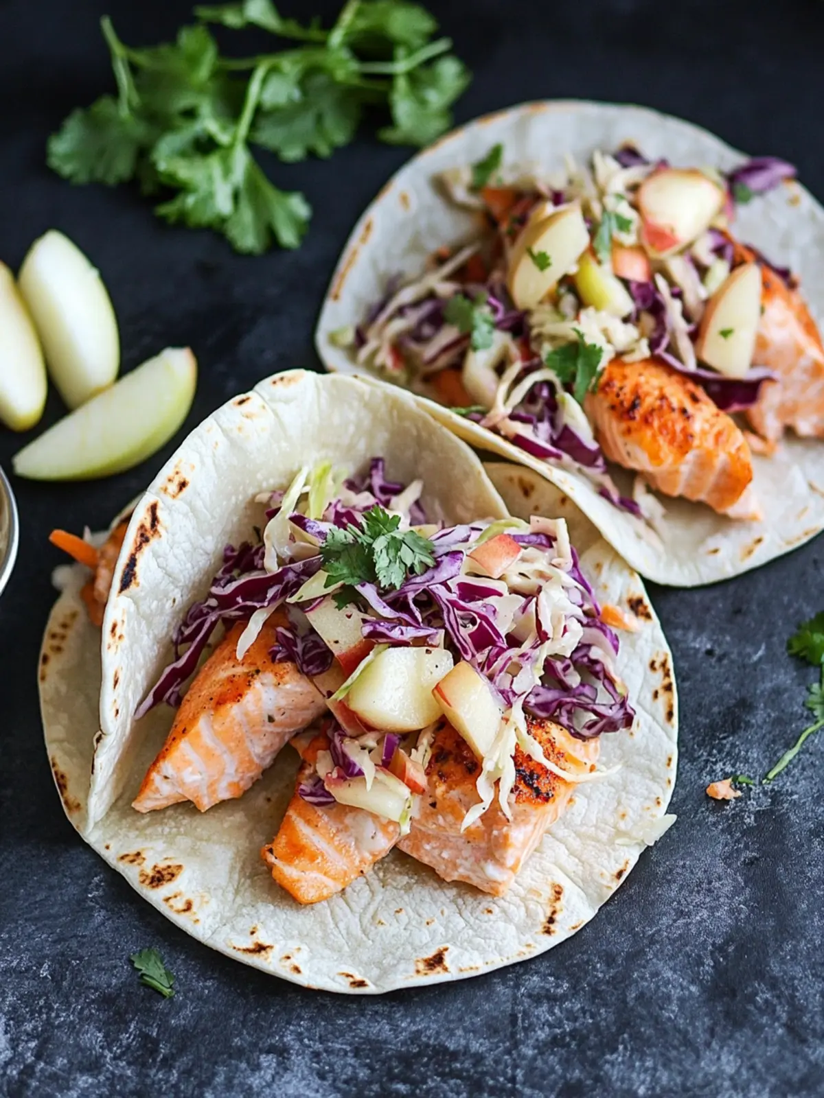 Savory Salmon Tacos with Crunchy Apple Cabbage Slaw Delight 4 Salmon Tacos with Apple Cabbage Slaw