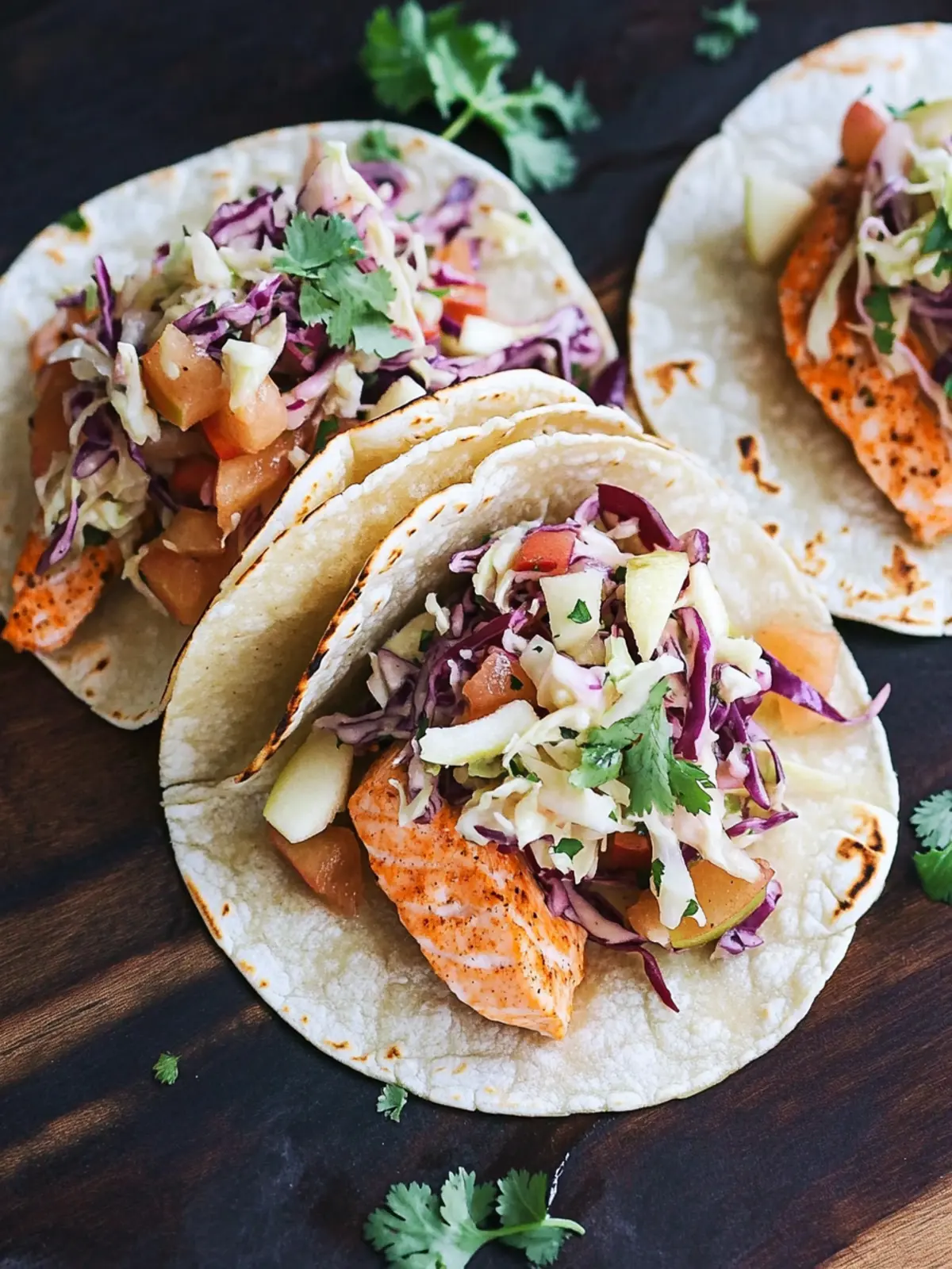 Savory Salmon Tacos with Crunchy Apple Cabbage Slaw Delight 3 Salmon Tacos with Apple Cabbage Slaw