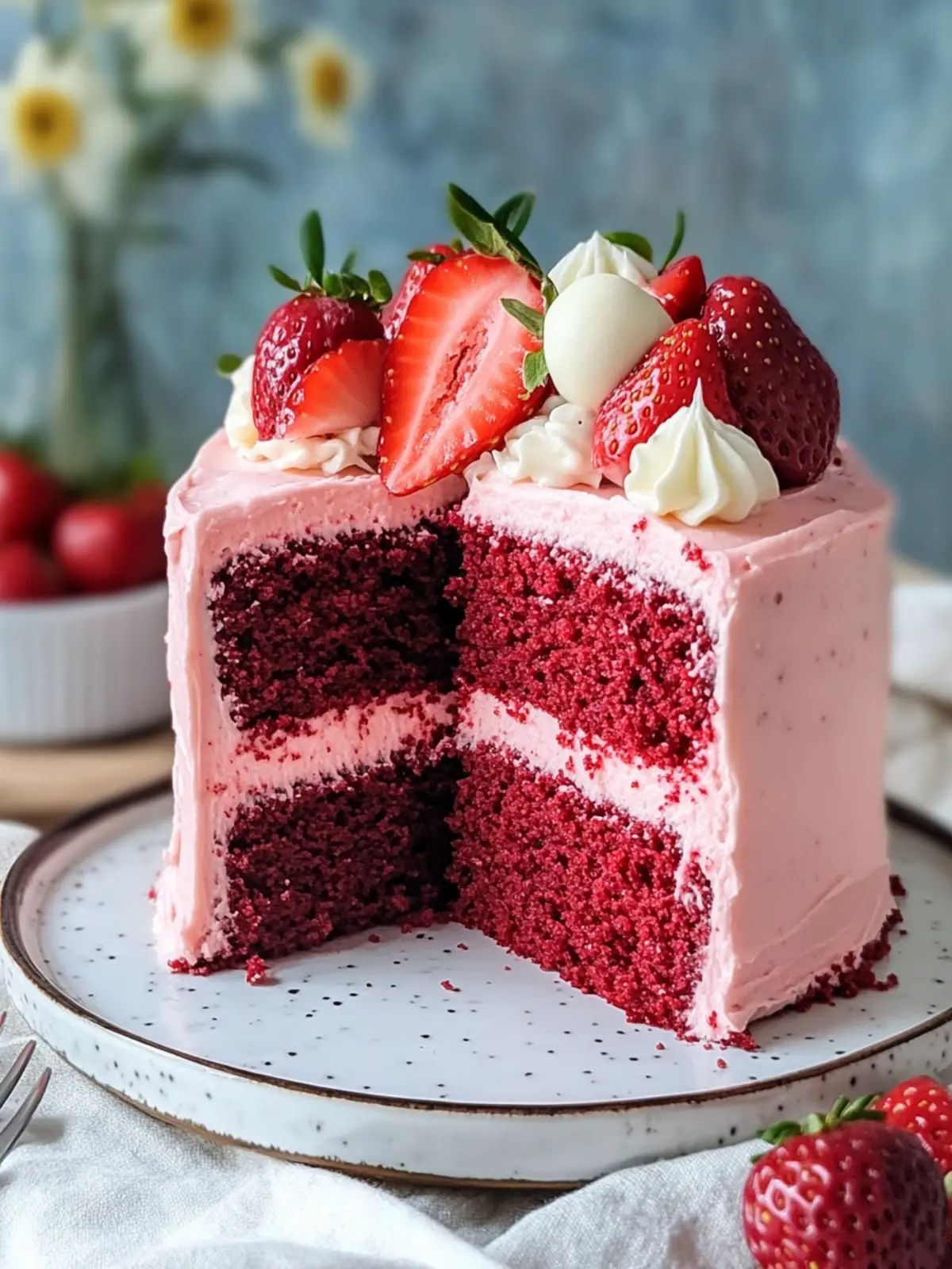 Strawberry Red Velvet Cake with Creamy Strawberry Frosting Bliss 2 Strawberry Red Velvet Cake with Creamy Strawberry Frosting