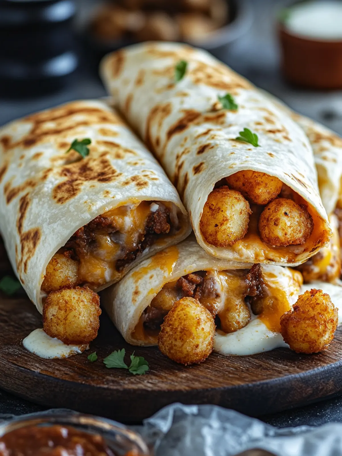 Cheesy Potato Burritos with Crispy Tater Tots for Ultimate Comfort 4 Cheesy Potato Burritos with Crispy Tater Tots