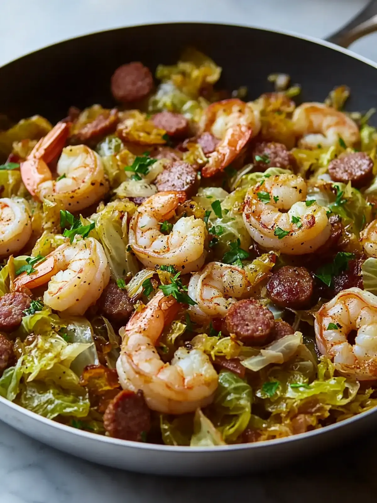 Fried Cabbage with Shrimp, Sausage & Bacon: A Southern Delight 4 Fried Cabbage with Shrimp, Sausage & Bacon